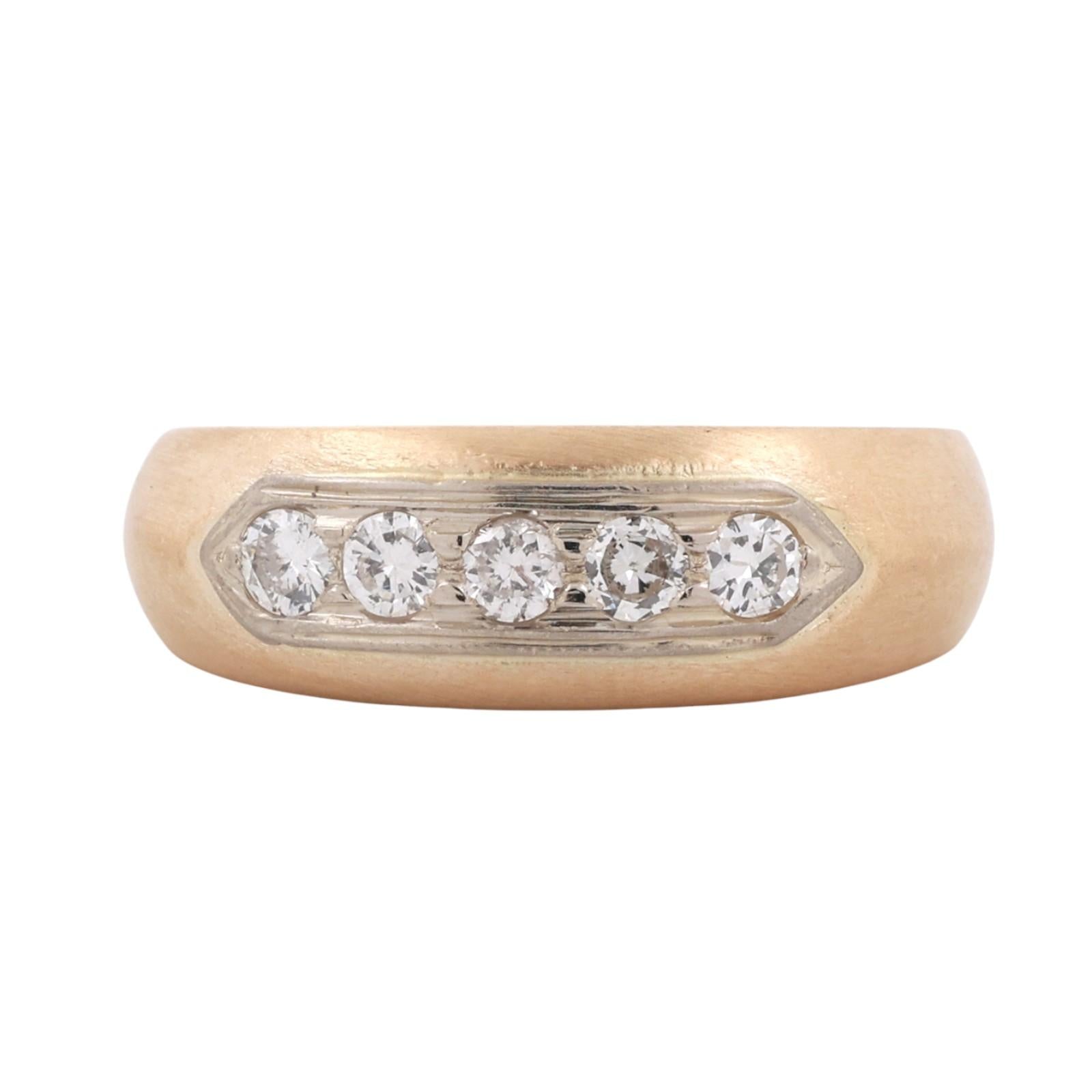 5-Stone Diamond Band Ring 0.50 TW Round Diamonds 2-Tone Gold Size 8.25 Unisex