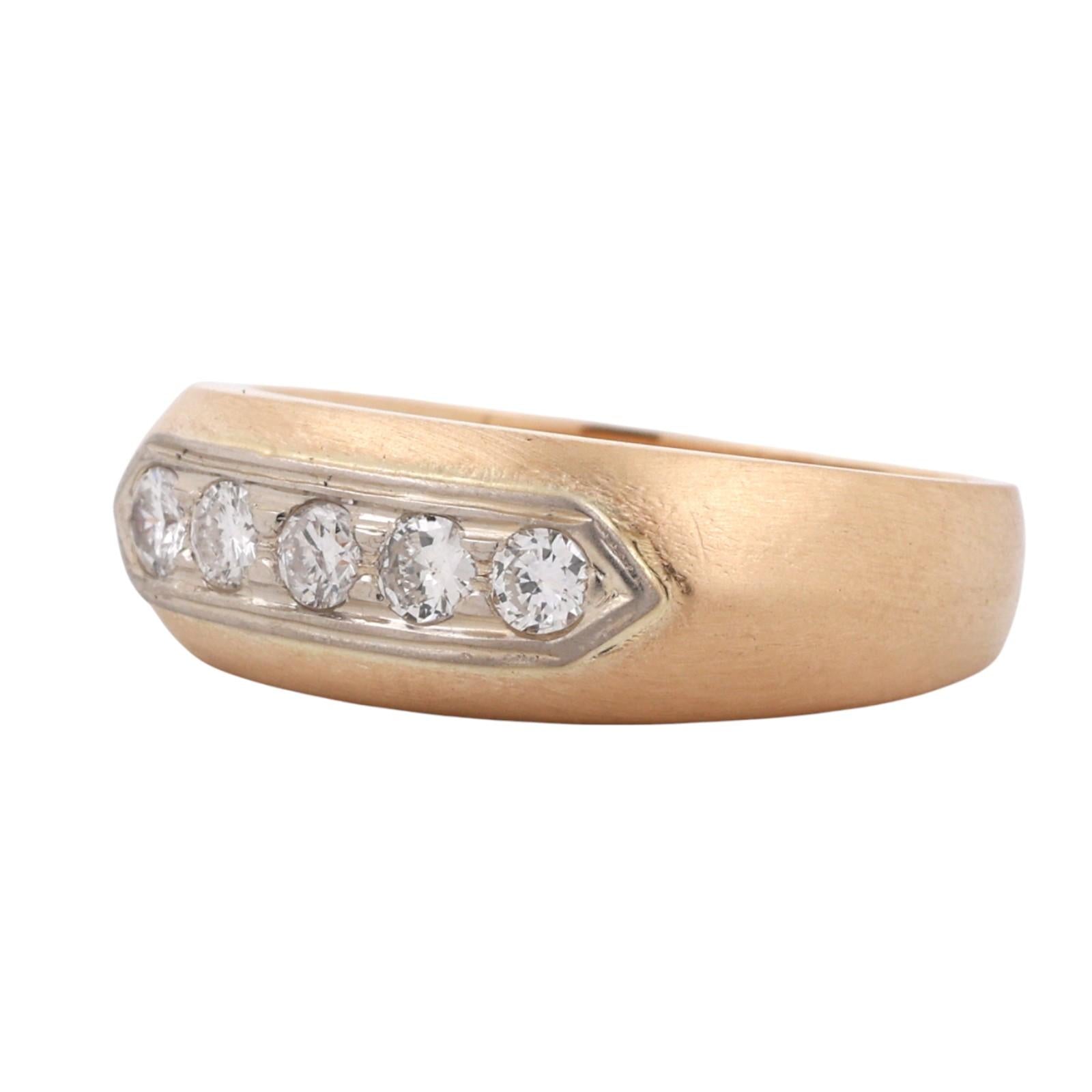 5-Stone Diamond Band Ring 0.50 TW Round Diamonds 2-Tone Gold Size 8.25 Unisex