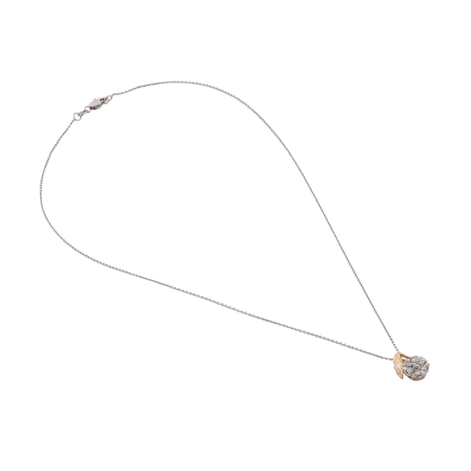 Diamond Floral Pendant Chain Necklace 14K Gold 0.21 TW 16" Ladies Estate