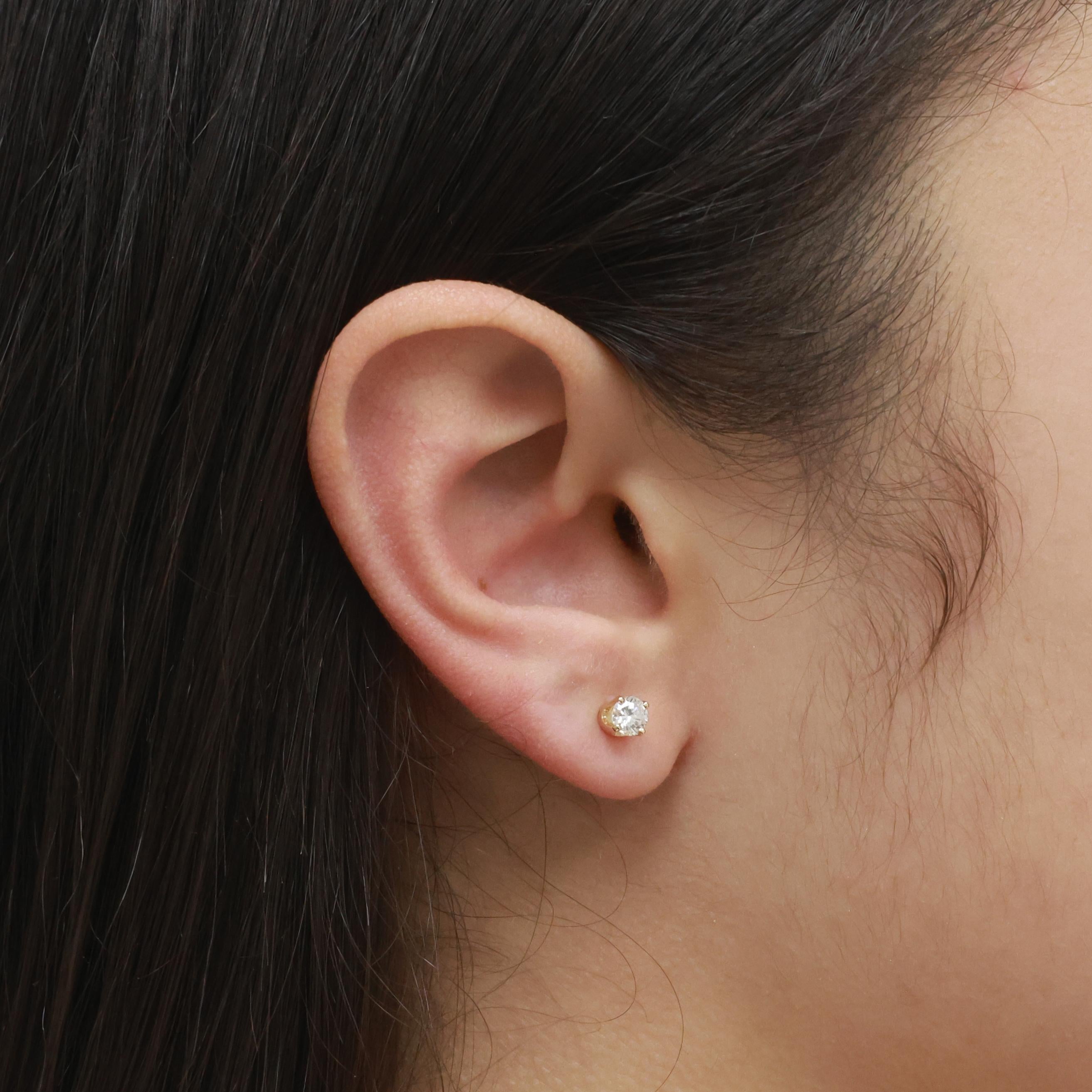 0.50 TW Round Diamond Stud Earrings 14K Yellow Gold 4-Prong Setting