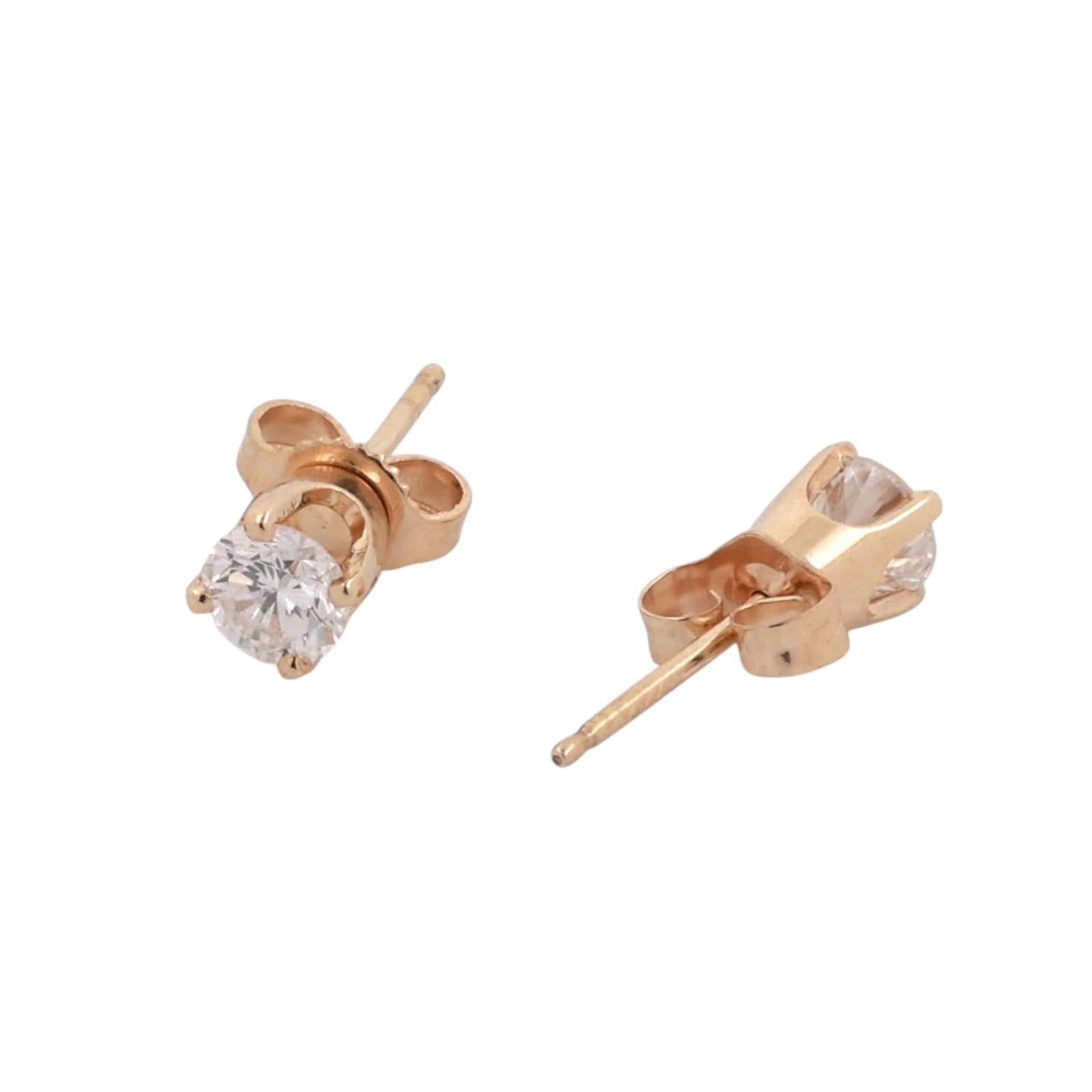 0.50 TW Round Diamond Stud Earrings 14K Yellow Gold 4-Prong Setting