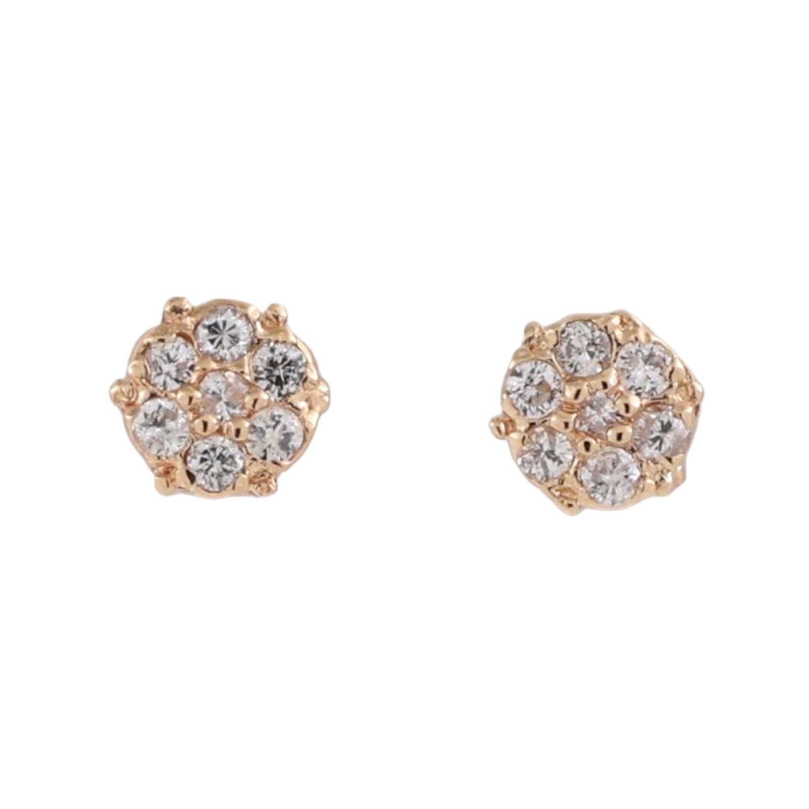 Cluster Diamond Floral Stud Earrings 14K Yellow Gold 0.25 TW 4.80mm Round Ladies