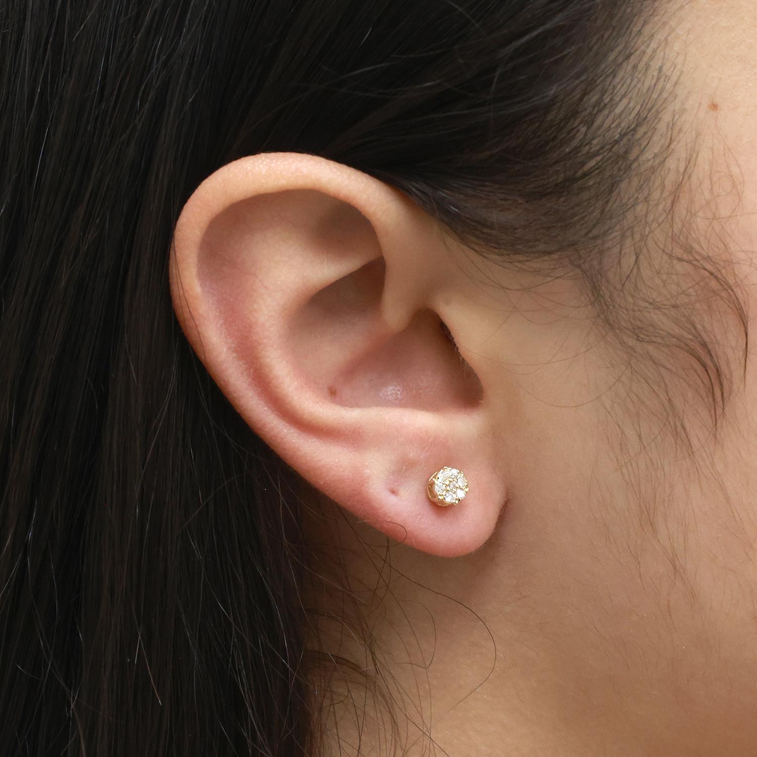 Cluster Diamond Floral Stud Earrings 14K Yellow Gold 0.25 TW 4.80mm Round Ladies