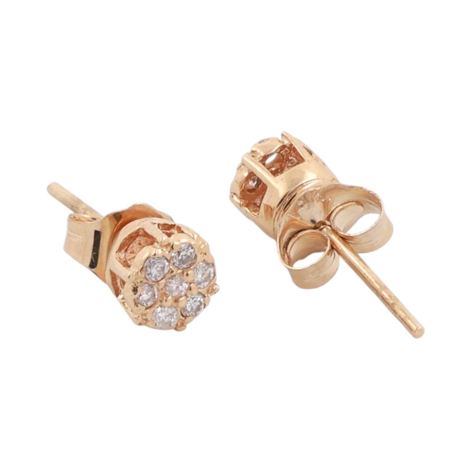 Cluster Diamond Floral Stud Earrings 14K Yellow Gold 0.25 TW 4.80mm Round Ladies