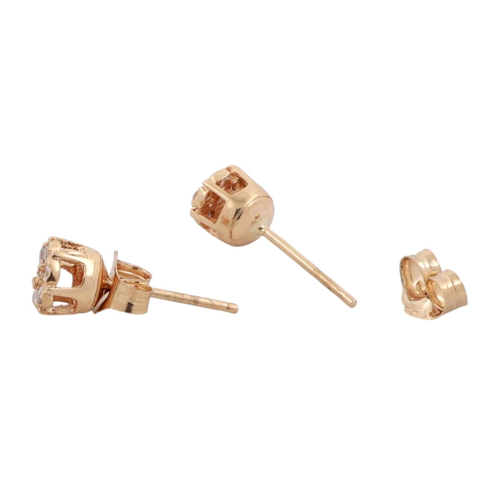 Cluster Diamond Floral Stud Earrings 14K Yellow Gold 0.25 TW 4.80mm Round Ladies