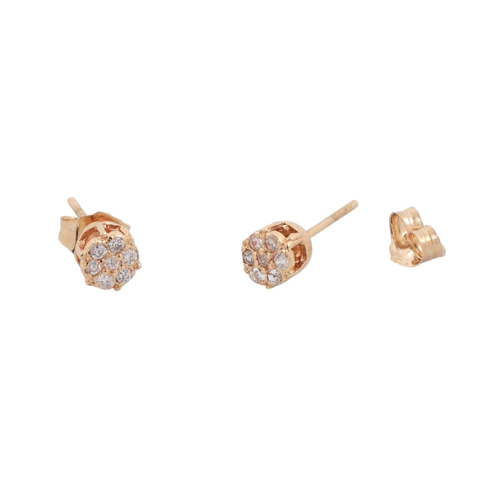 Cluster Diamond Floral Stud Earrings 14K Yellow Gold 0.25 TW 4.80mm Round Ladies