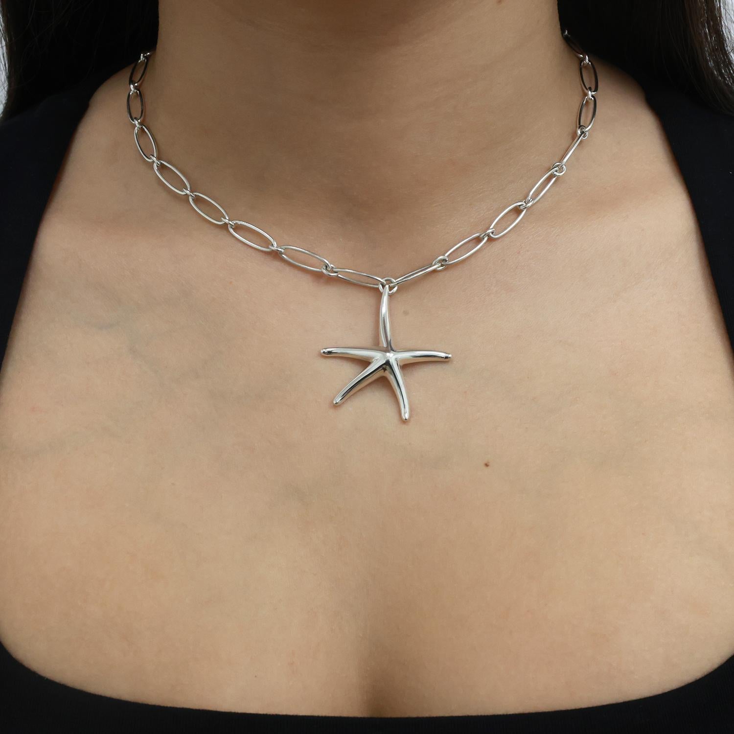 Tiffany & Co. Elsa Peretti Starfish Pendant Chain Necklace Sterling Silver 16.5"