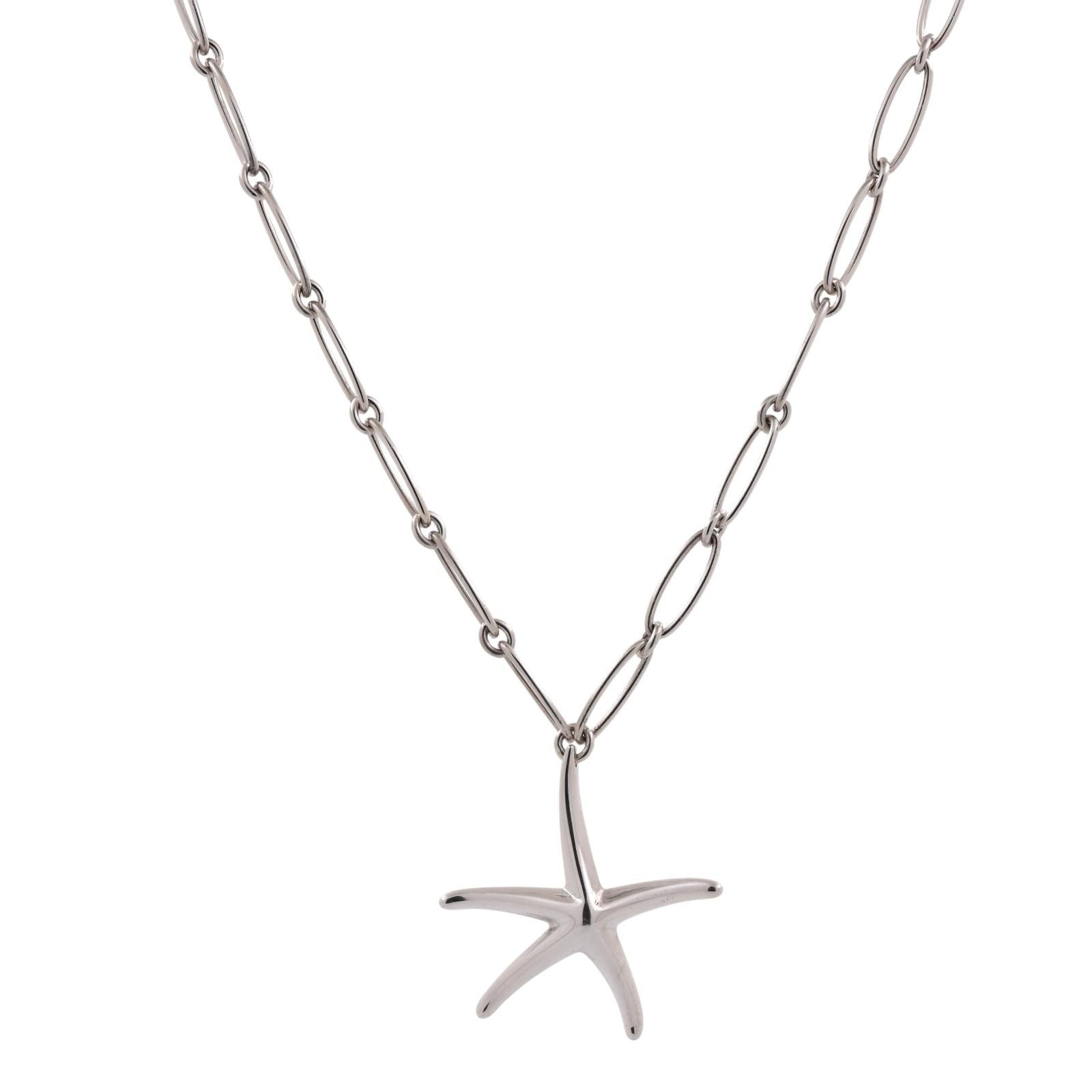 Tiffany & Co. Elsa Peretti Starfish Pendant Chain Necklace Sterling Silver 16.5"