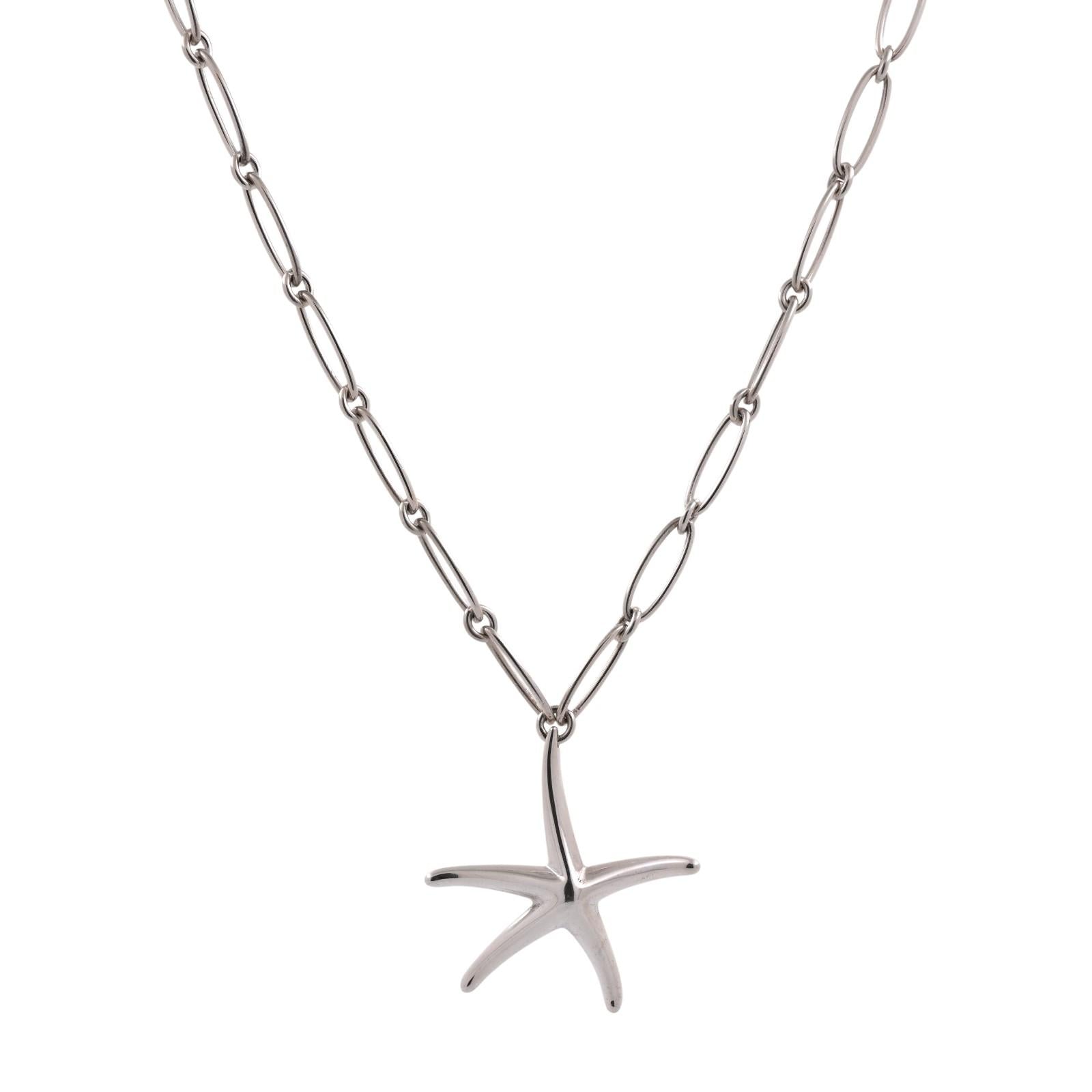Tiffany & Co. Elsa Peretti Starfish Pendant Chain Necklace Sterling Silver 16.5"