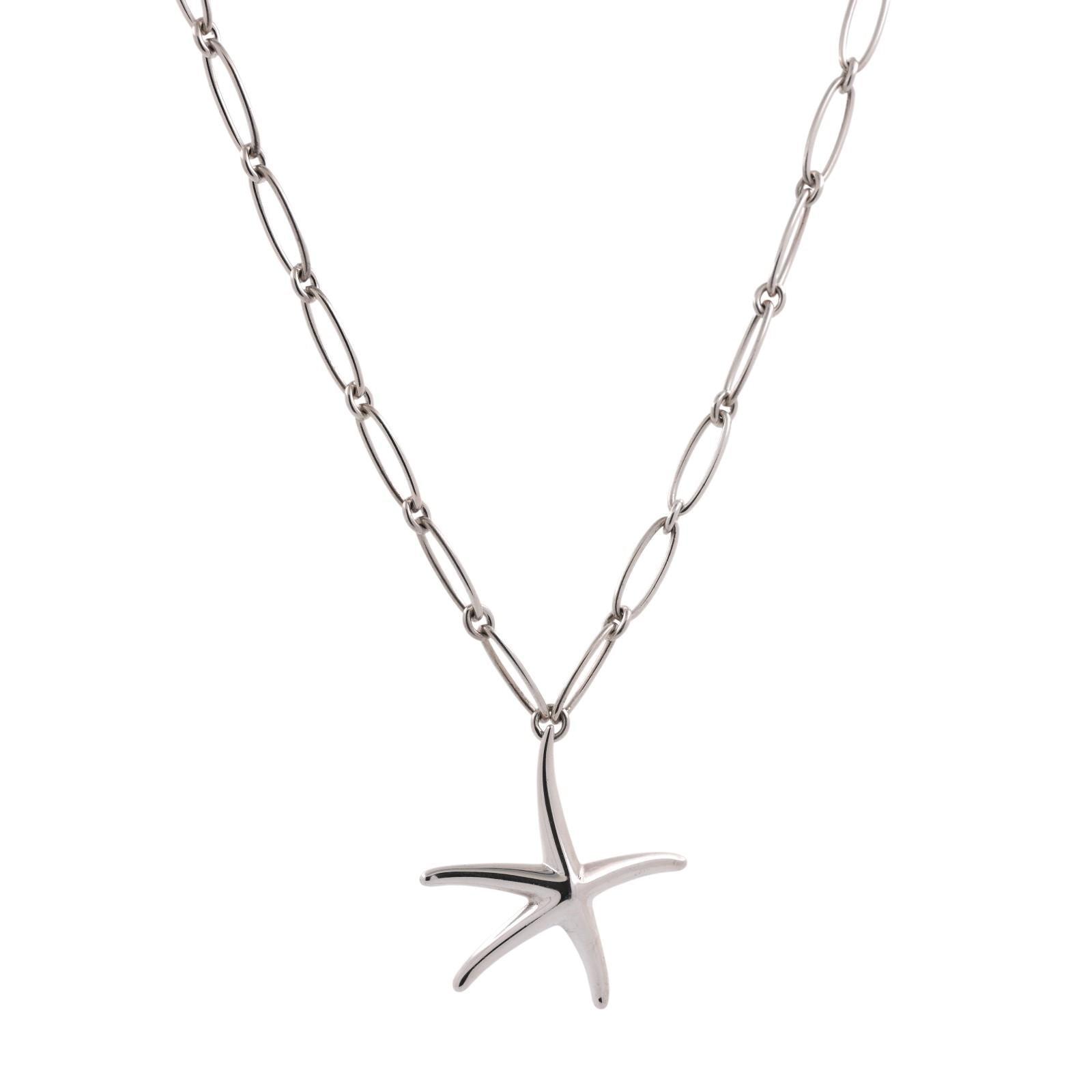 Tiffany & Co. Elsa Peretti Starfish Pendant Chain Necklace Sterling Silver 16.5"