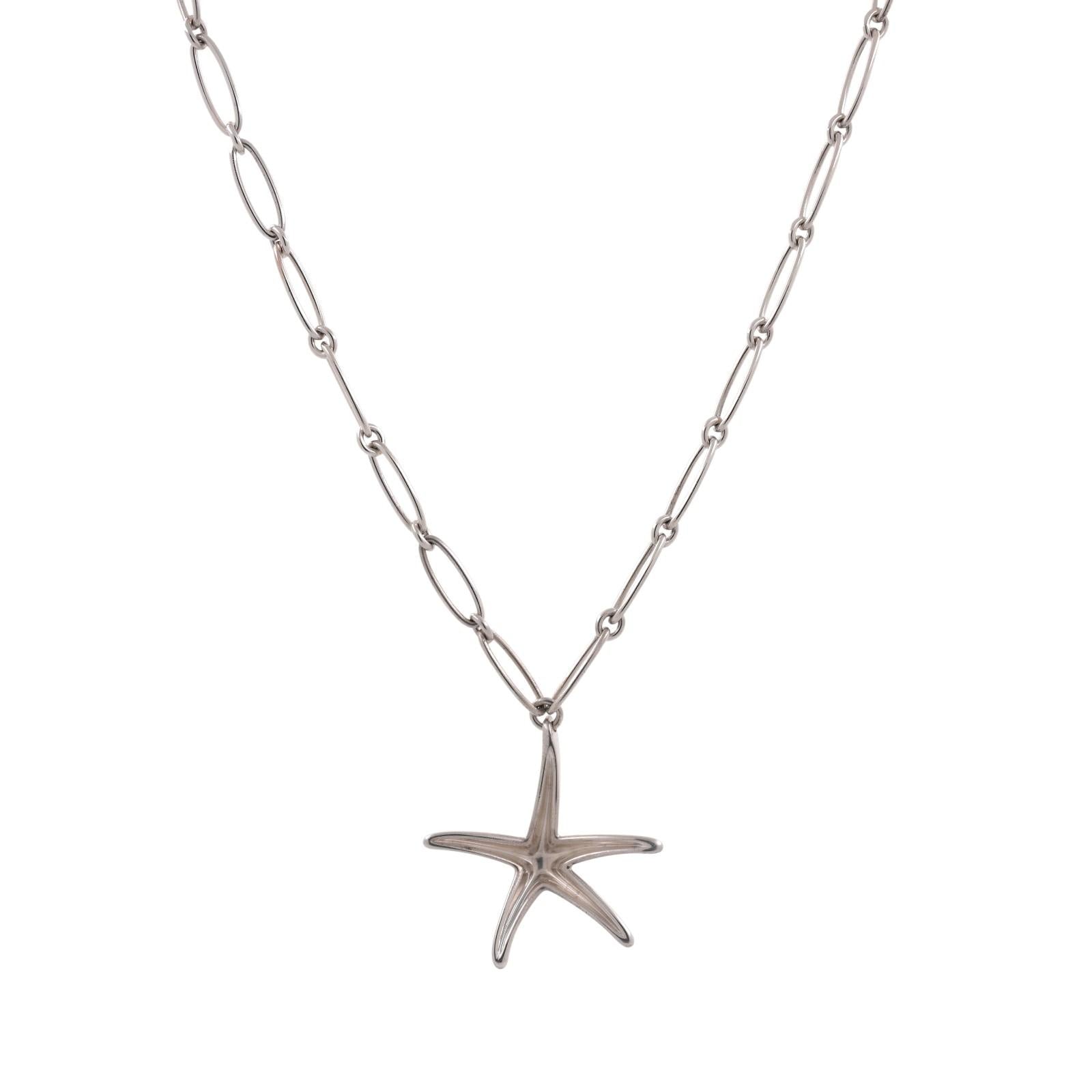 Tiffany & Co. Elsa Peretti Starfish Pendant Chain Necklace Sterling Silver 16.5"
