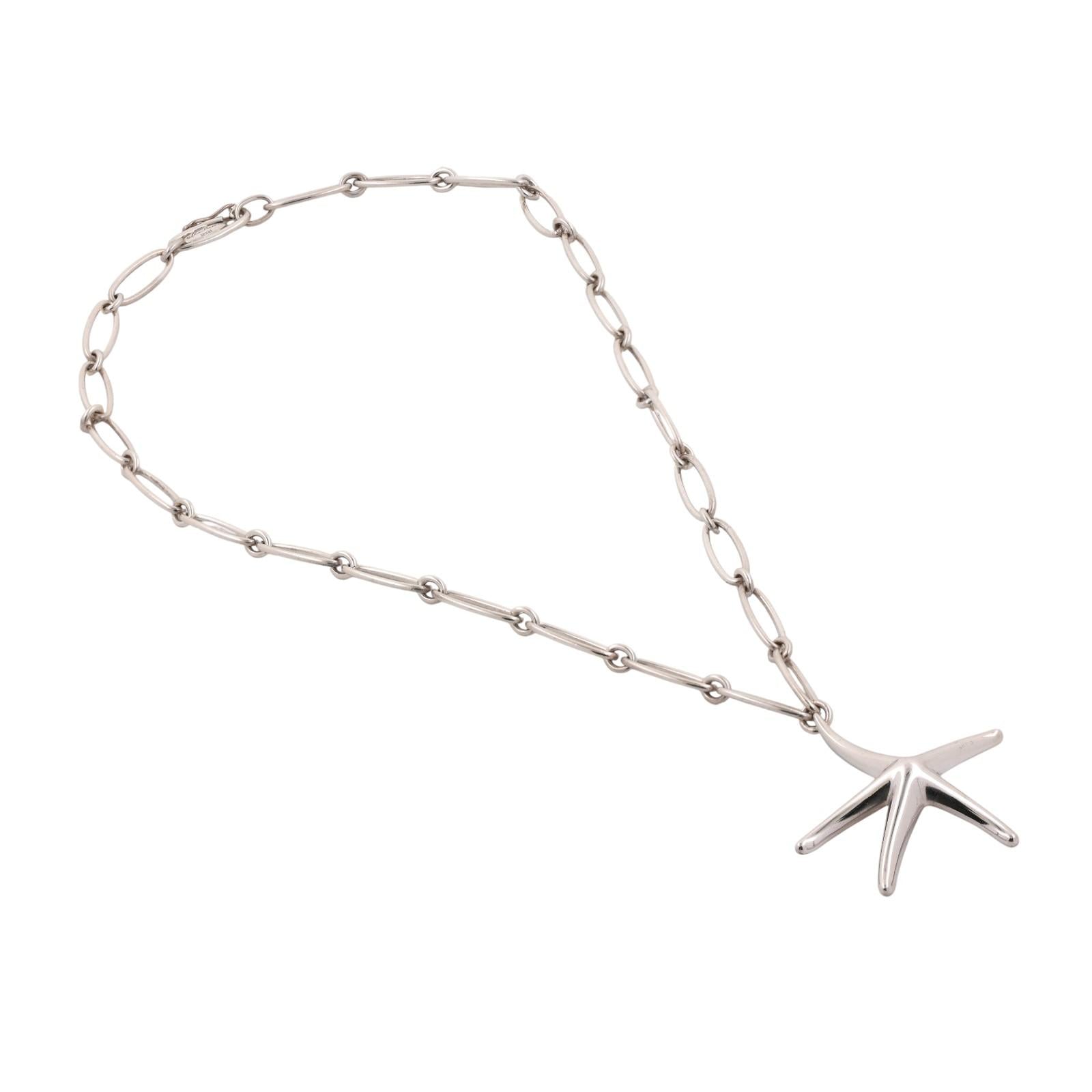 Tiffany & Co. Elsa Peretti Starfish Pendant Chain Necklace Sterling Silver 16.5"