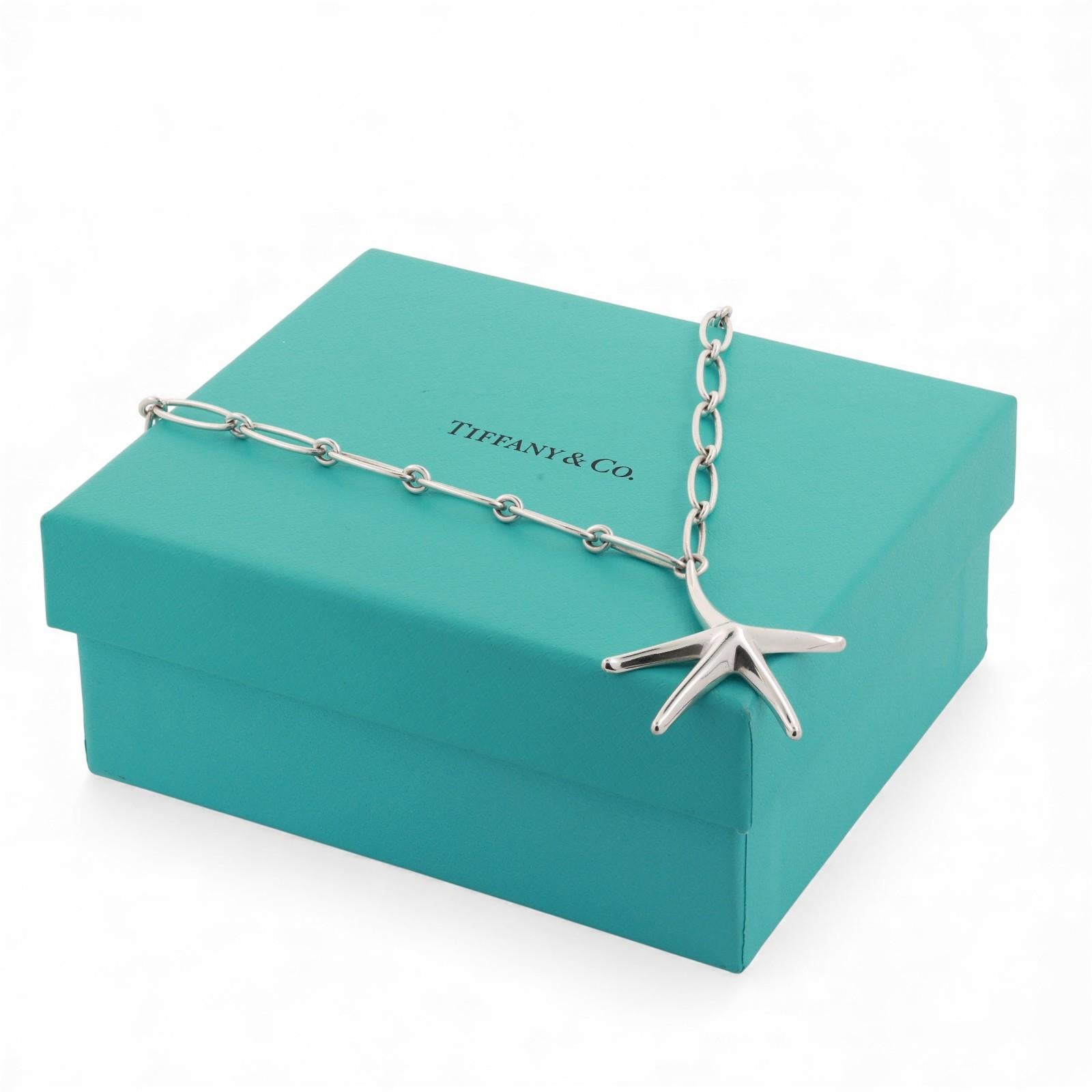 Tiffany & Co. Elsa Peretti Starfish Pendant Chain Necklace Sterling Silver 16.5"