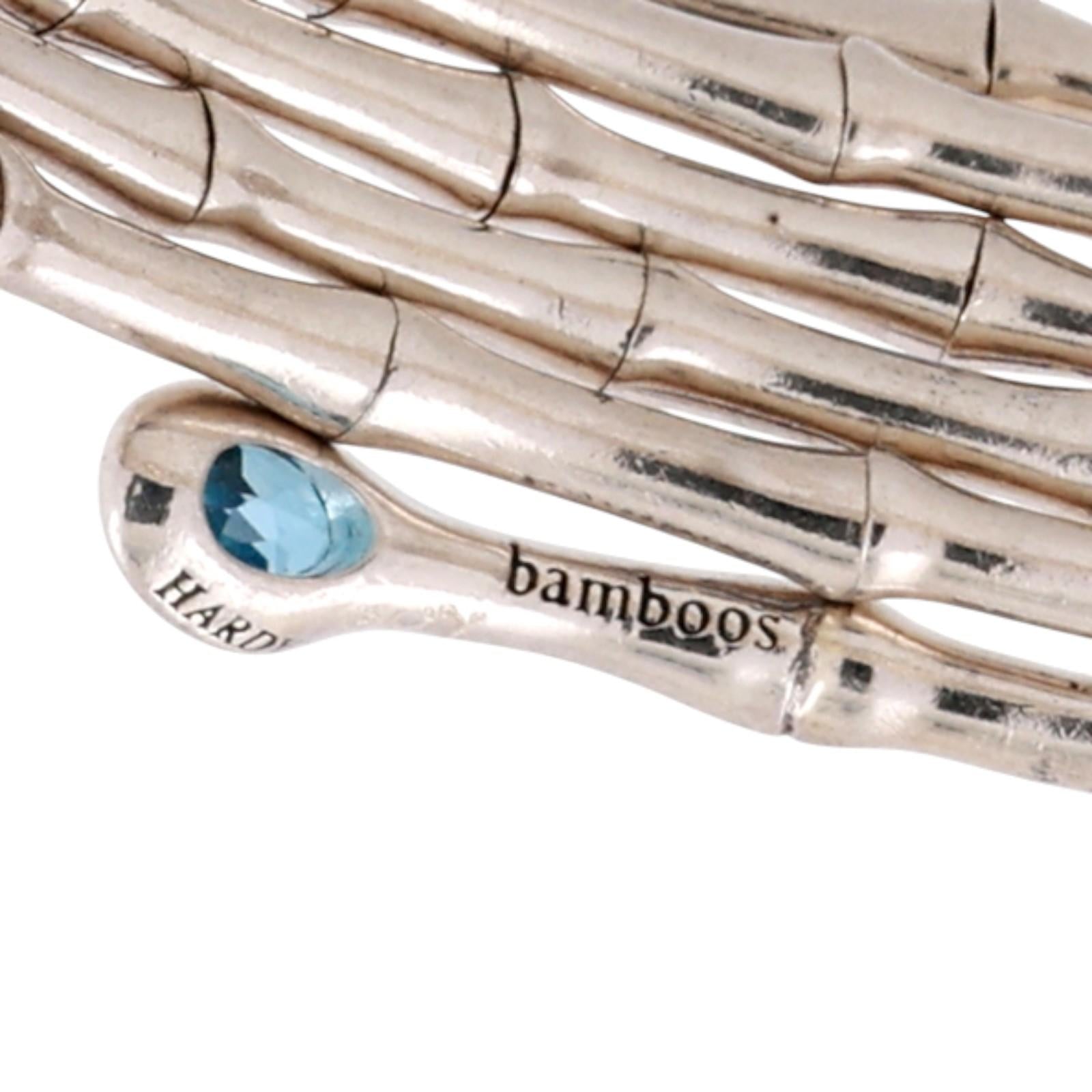 John Hardy Bamboo 5 Coil Blue Topaz Accents Bangle Bracelet Sterling Silver 7"