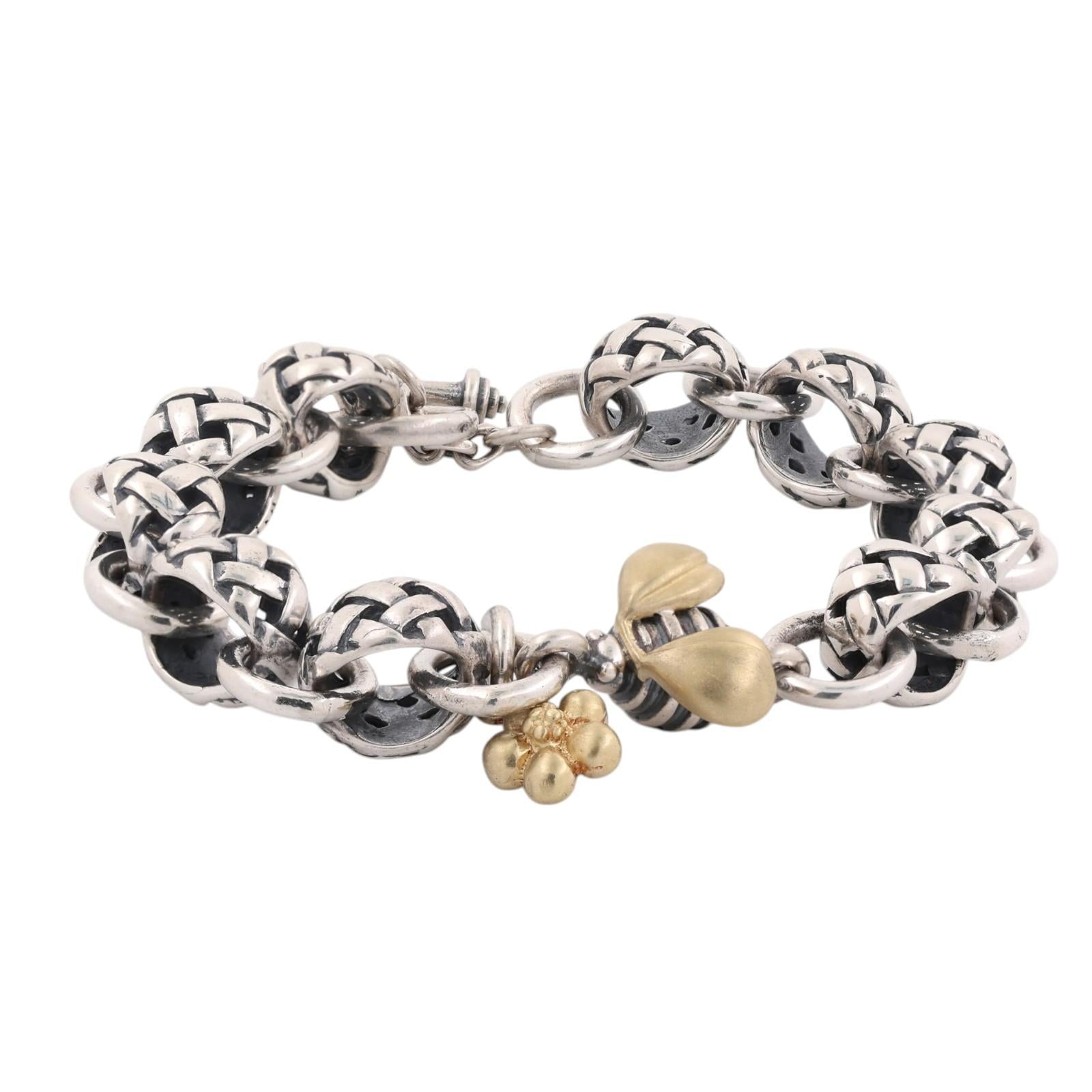 SAINT BY SARAH JANE Silver & Gold Keegan Bracelet With Bee & Blossom 8.25"