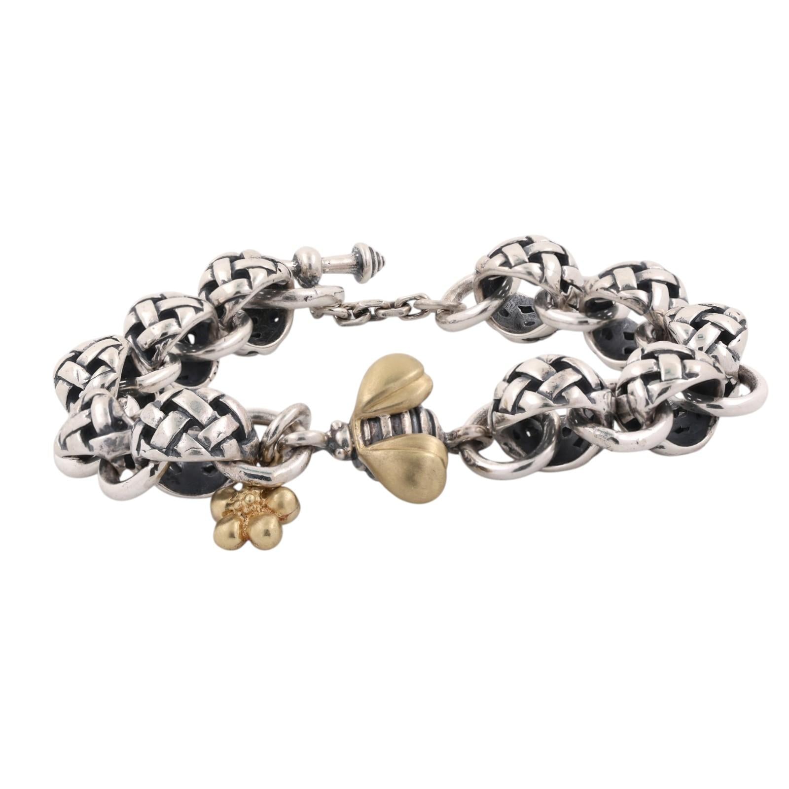 SAINT BY SARAH JANE Silver & Gold Keegan Bracelet With Bee & Blossom 8.25"