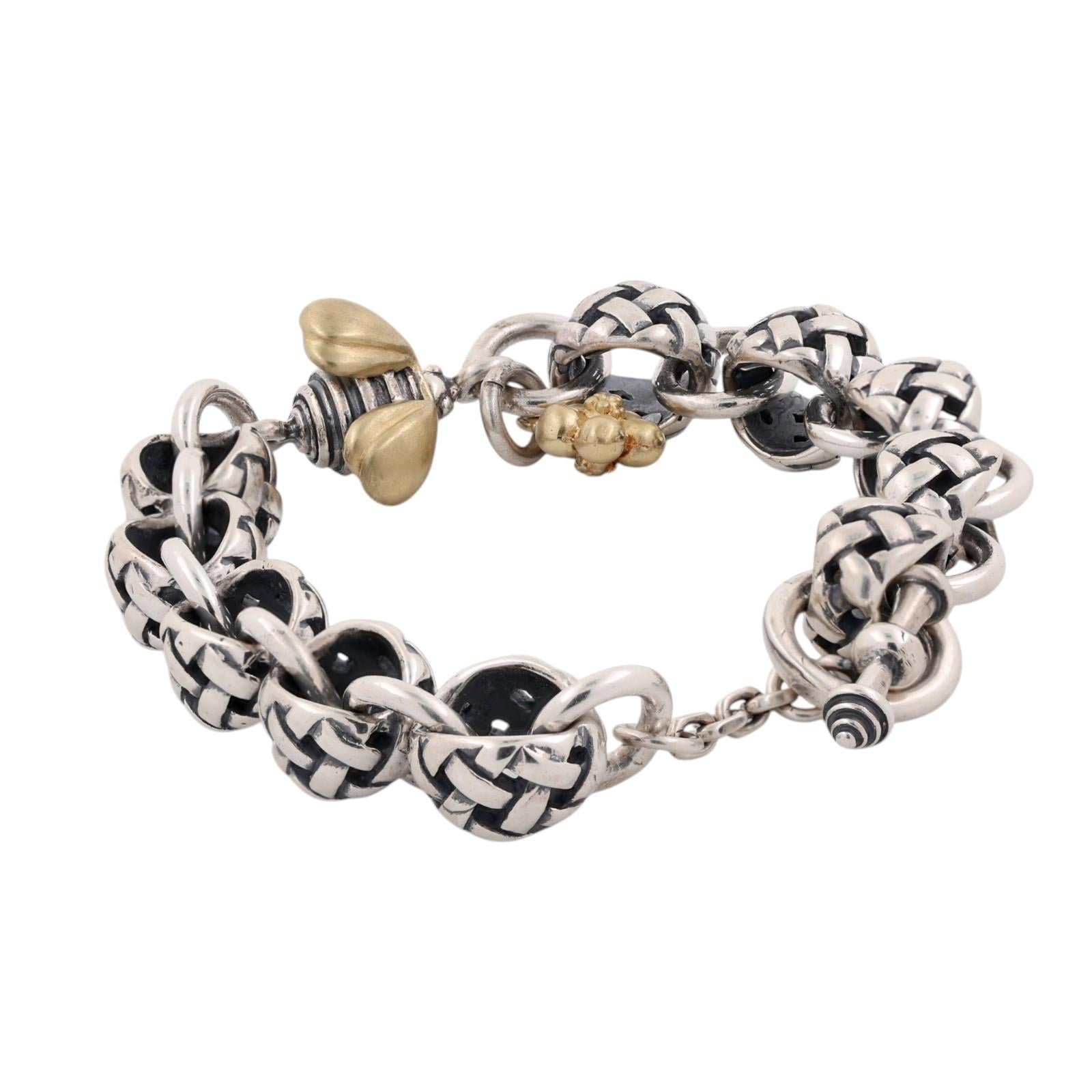 SAINT BY SARAH JANE Silver & Gold Keegan Bracelet With Bee & Blossom 8.25"