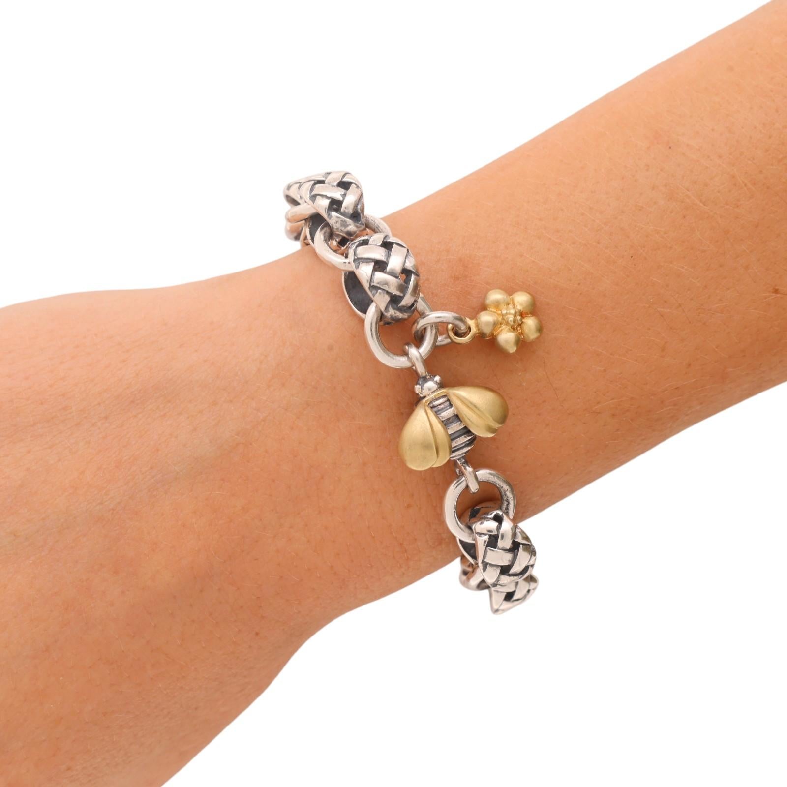 SAINT BY SARAH JANE Silver & Gold Keegan Bracelet With Bee & Blossom 8.25"