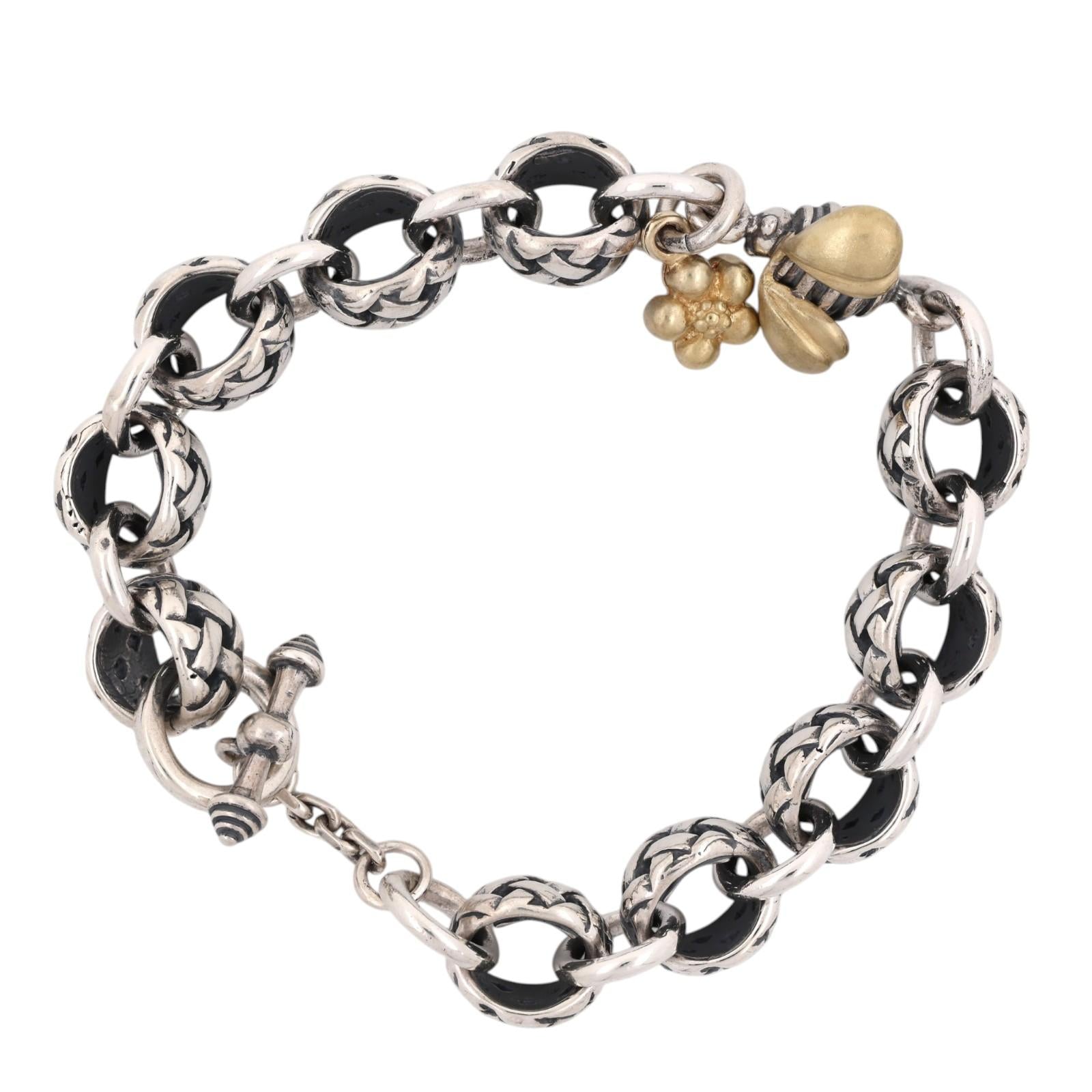 SAINT BY SARAH JANE Silver & Gold Keegan Bracelet With Bee & Blossom 8.25"