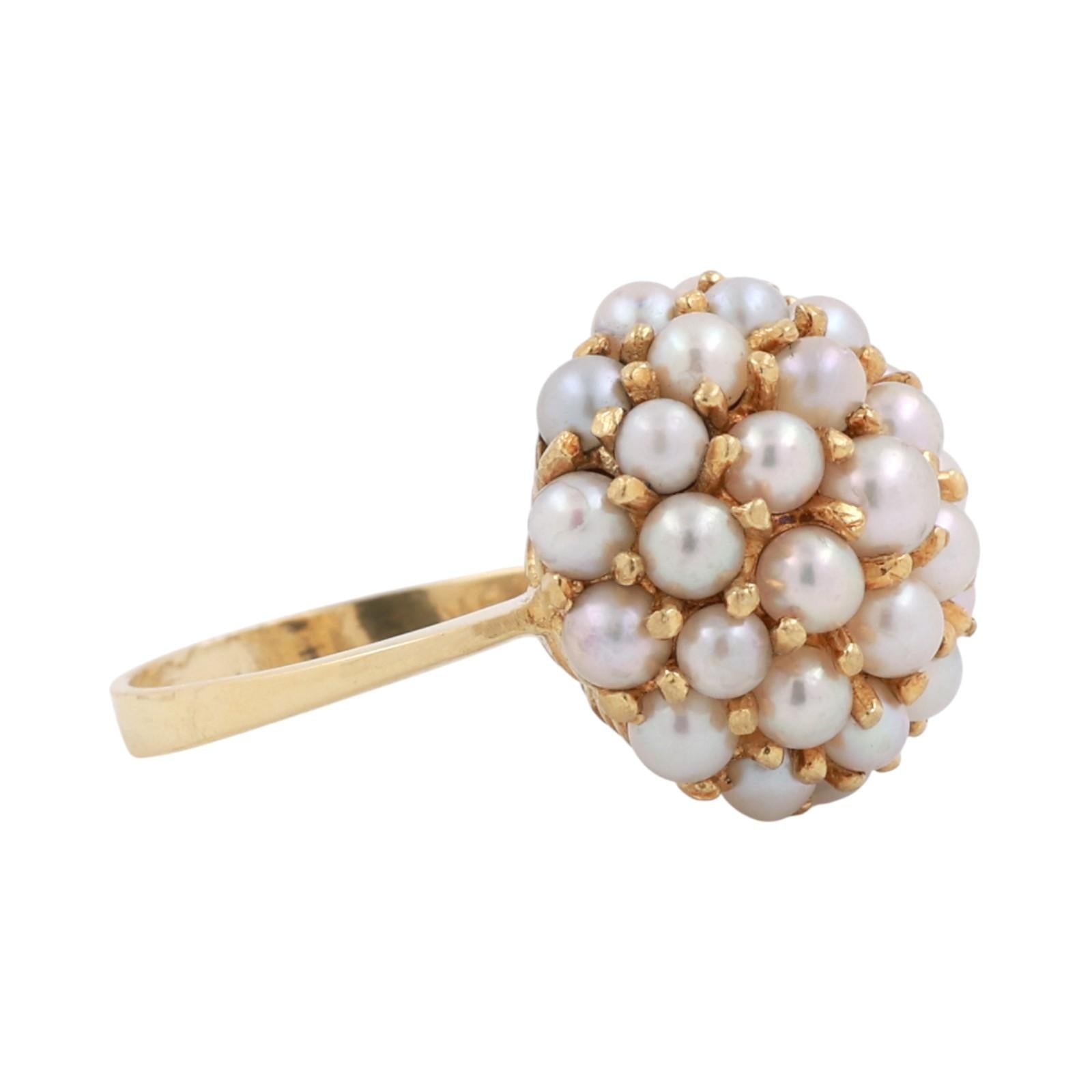 Cluster Akoya Pearl Dome Ring 18K Yellow Gold Size 3.25 Ladies Estate