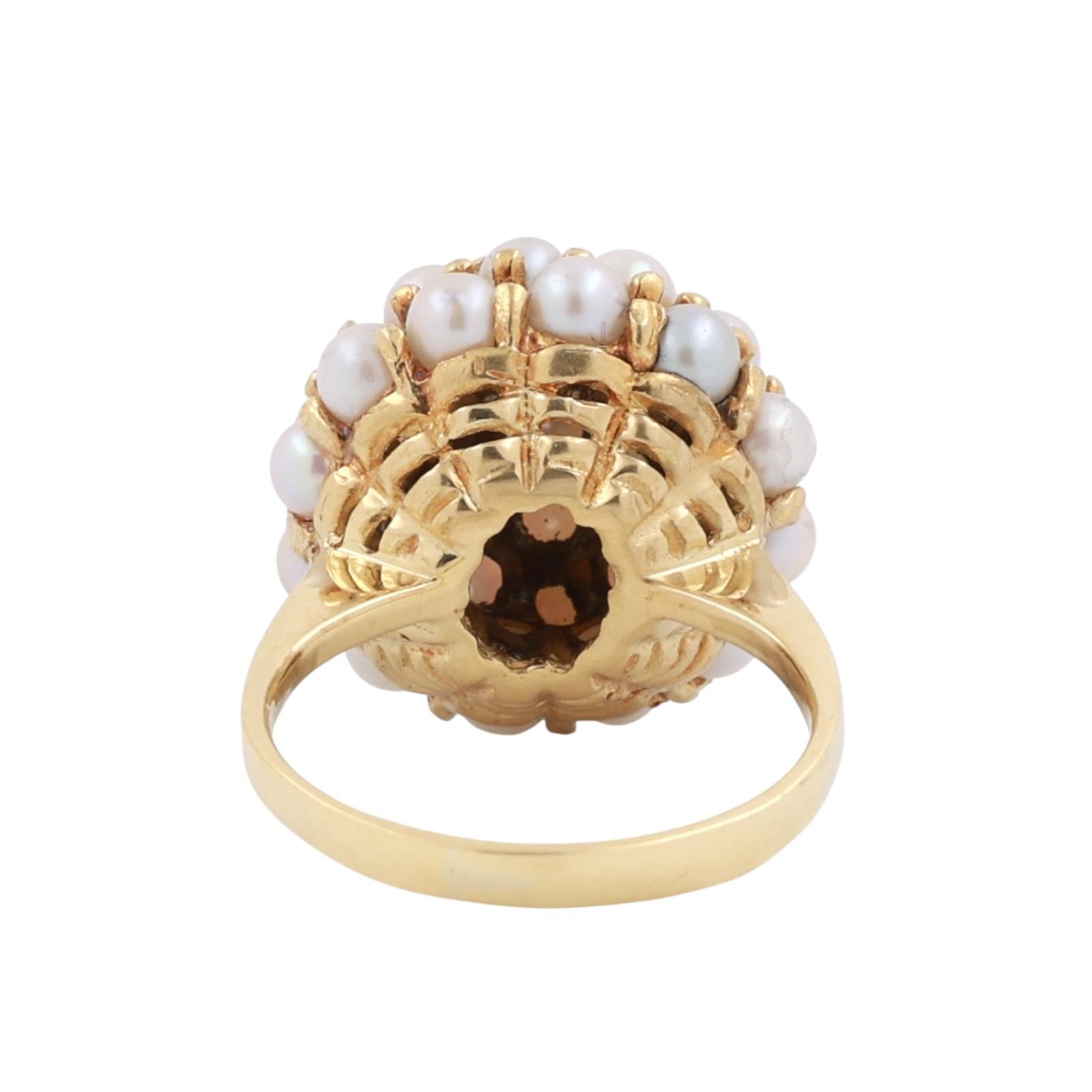 Cluster Akoya Pearl Dome Ring 18K Yellow Gold Size 3.25 Ladies Estate