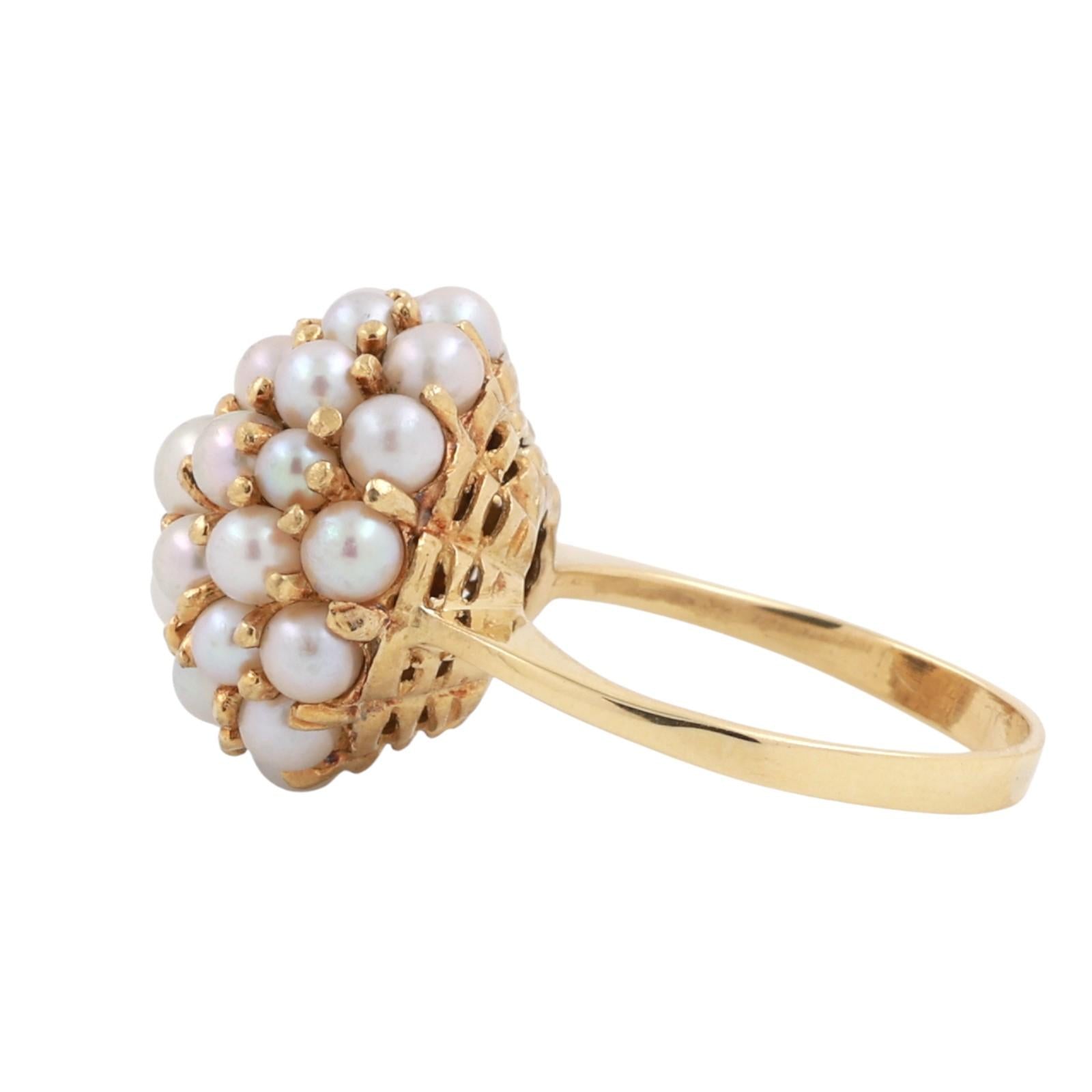 Cluster Akoya Pearl Dome Ring 18K Yellow Gold Size 3.25 Ladies Estate