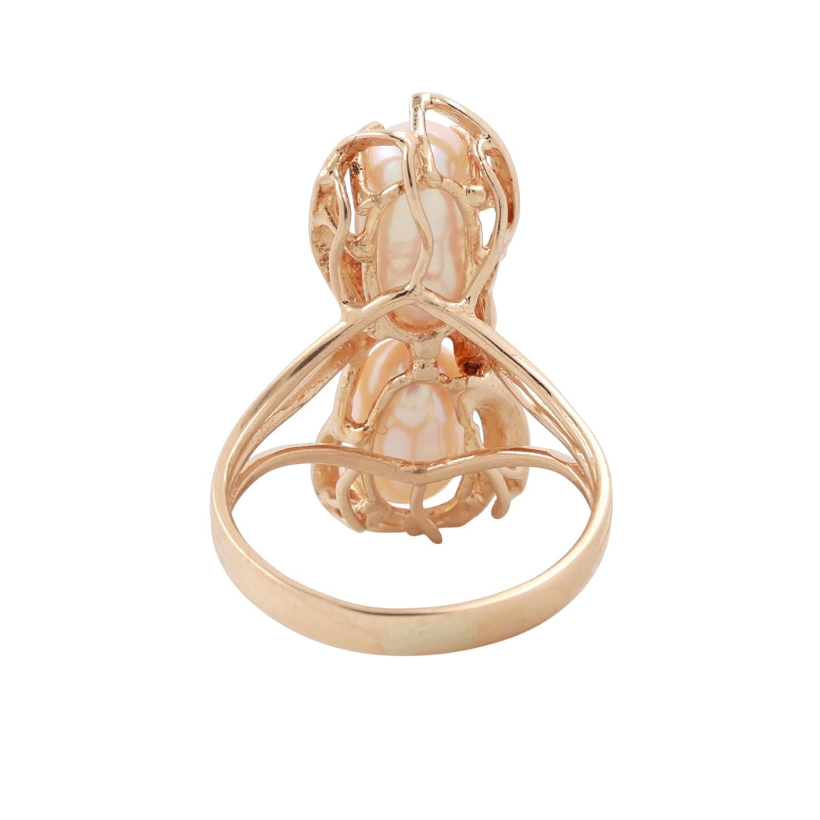 Vintage Freshwater Pearl Diamond Full Finger Ring 14K Yellow Gold Size 5.5