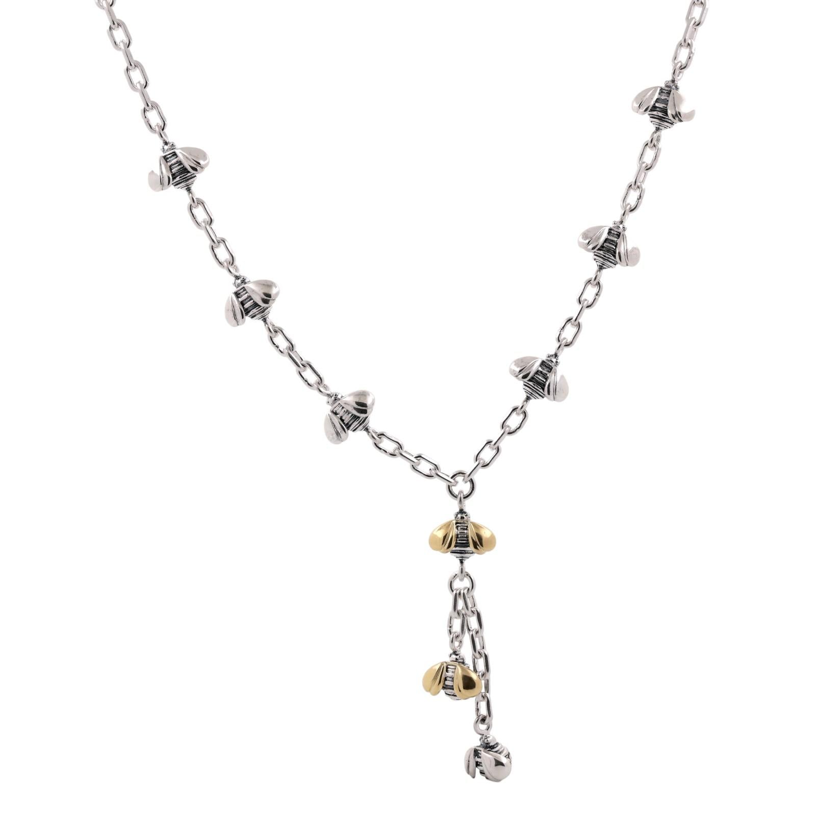 SAINT BY SARAH JANE 18K Yellow Gold Sterling Silver Bee Dangle Necklace 18.5"