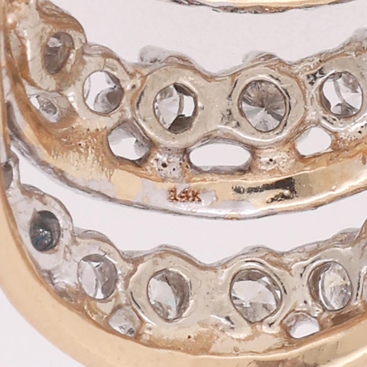 Diamond Full Finger Ring 14K Two-Tone Gold 1.08 TW Size 4.5 Ladies Estate