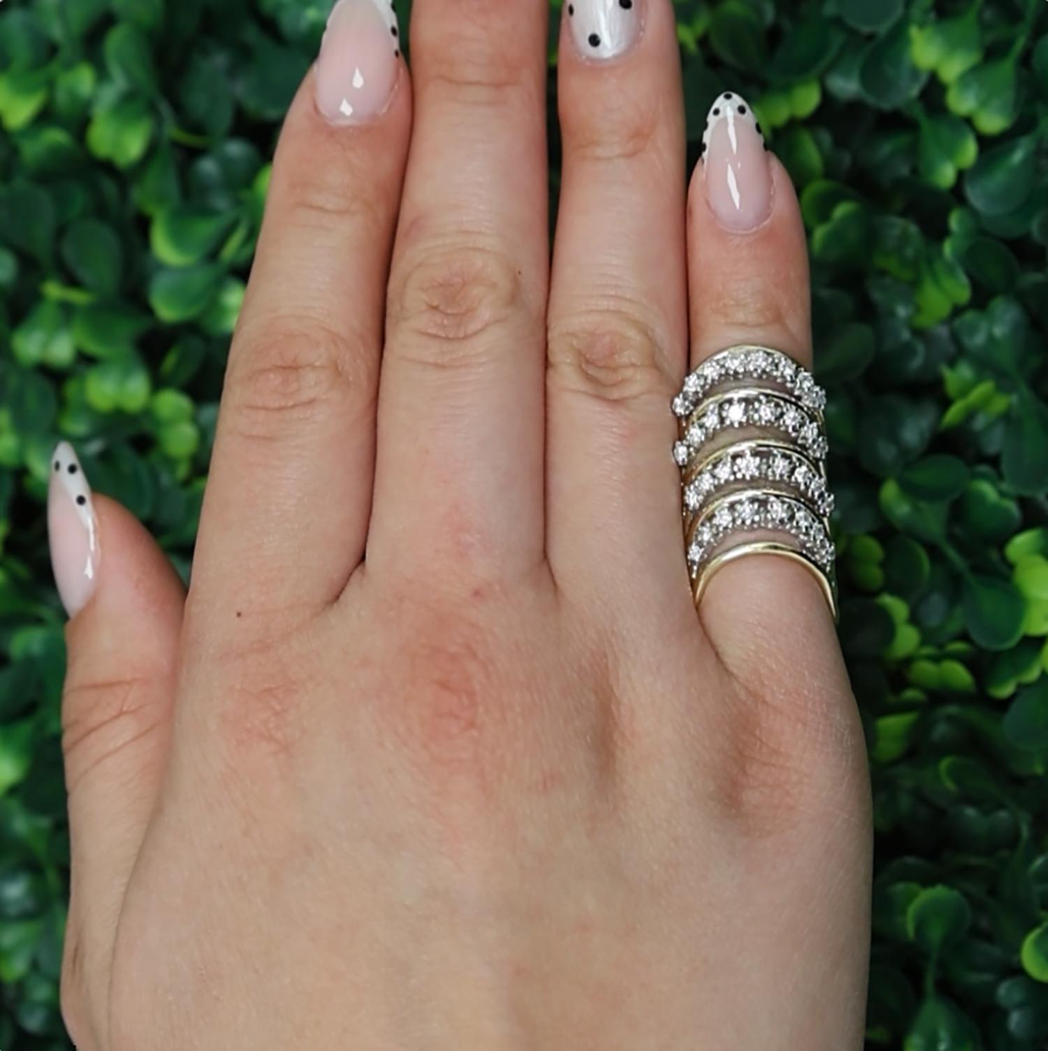 Diamond Full Finger Ring 14K Two-Tone Gold 1.08 TW Size 4.5 Ladies Estate