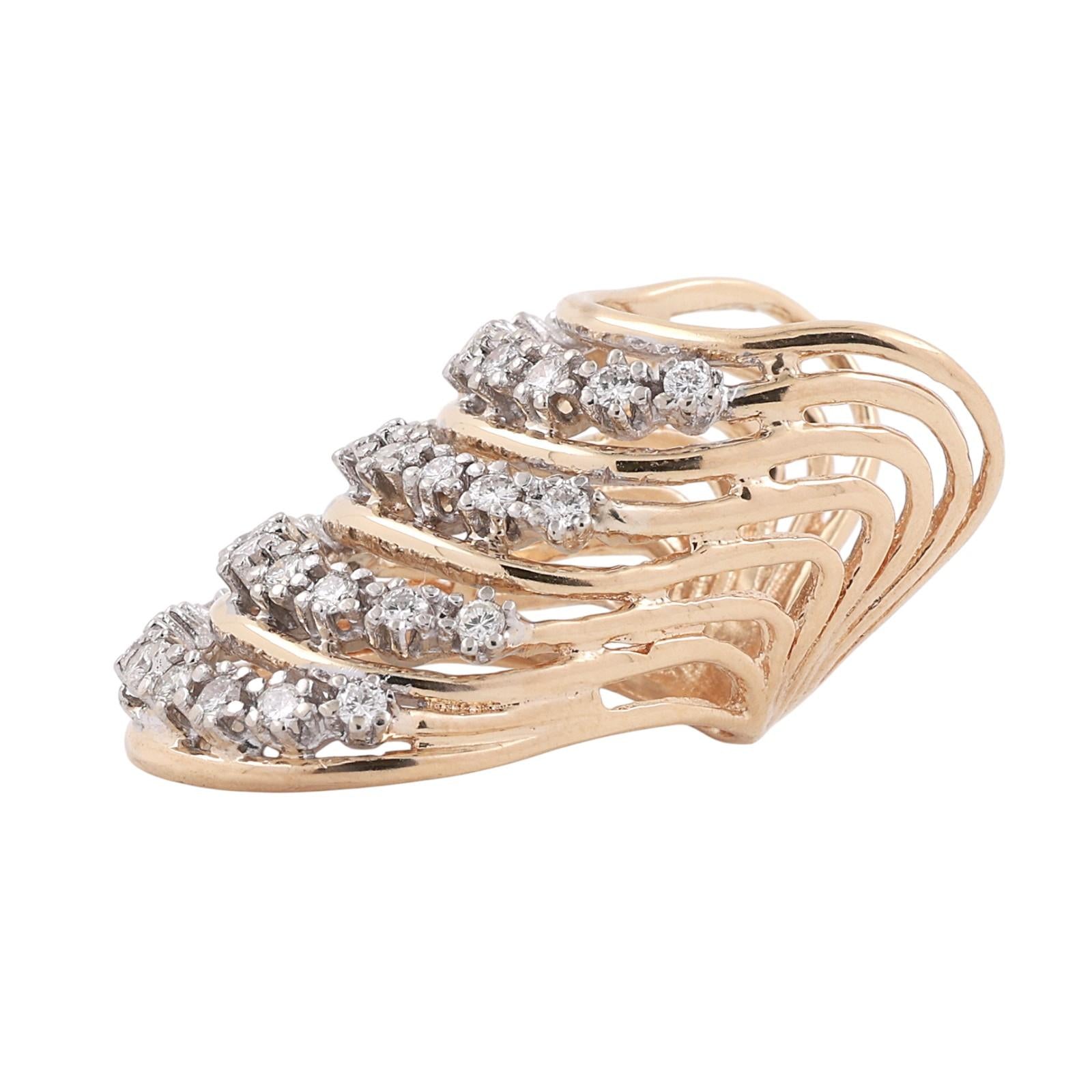 Diamond Full Finger Ring 14K Two-Tone Gold 1.08 TW Size 4.5 Ladies Estate