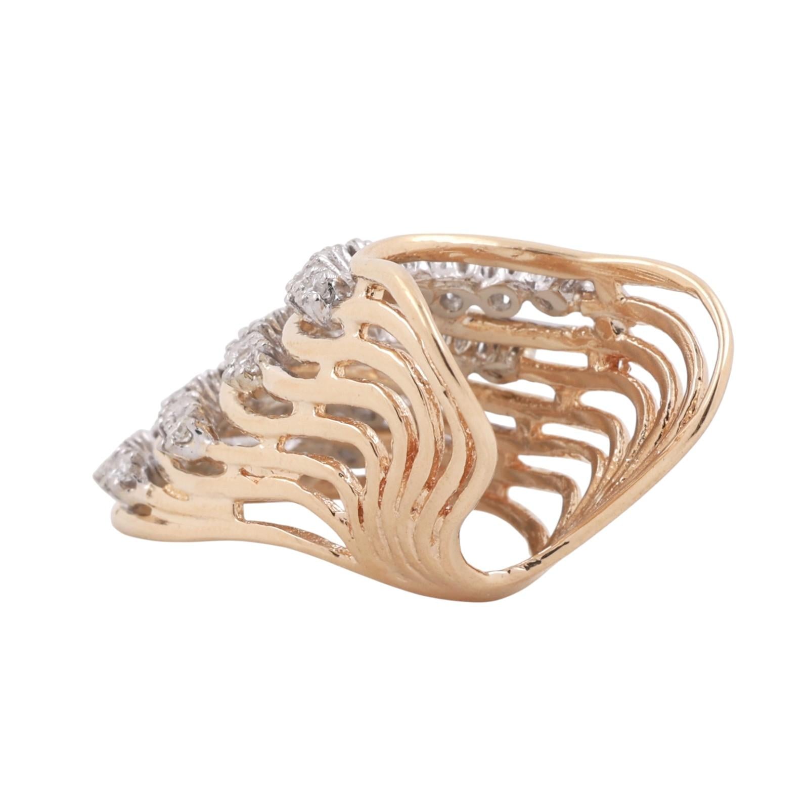 Diamond Full Finger Ring 14K Two-Tone Gold 1.08 TW Size 4.5 Ladies Estate