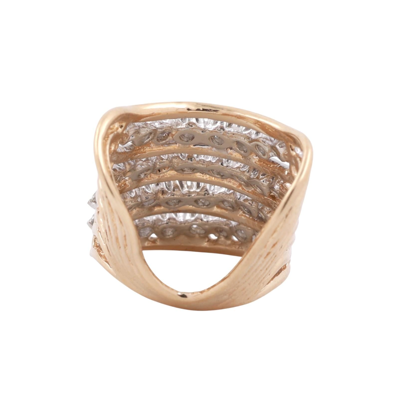 Diamond Full Finger Ring 14K Two-Tone Gold 1.08 TW Size 4.5 Ladies Estate