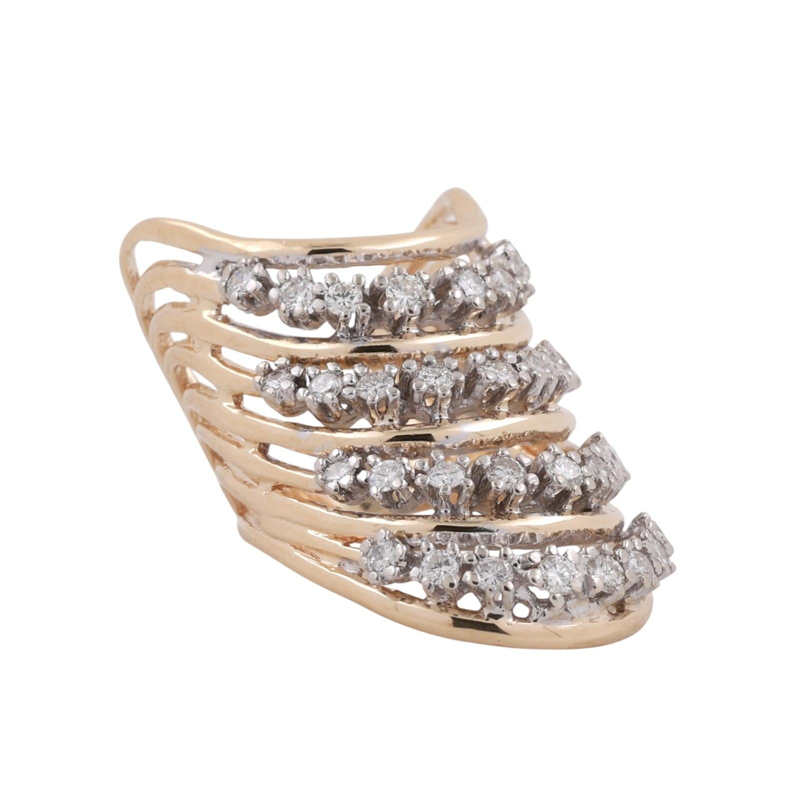 Diamond Full Finger Ring 14K Two-Tone Gold 1.08 TW Size 4.5 Ladies Estate