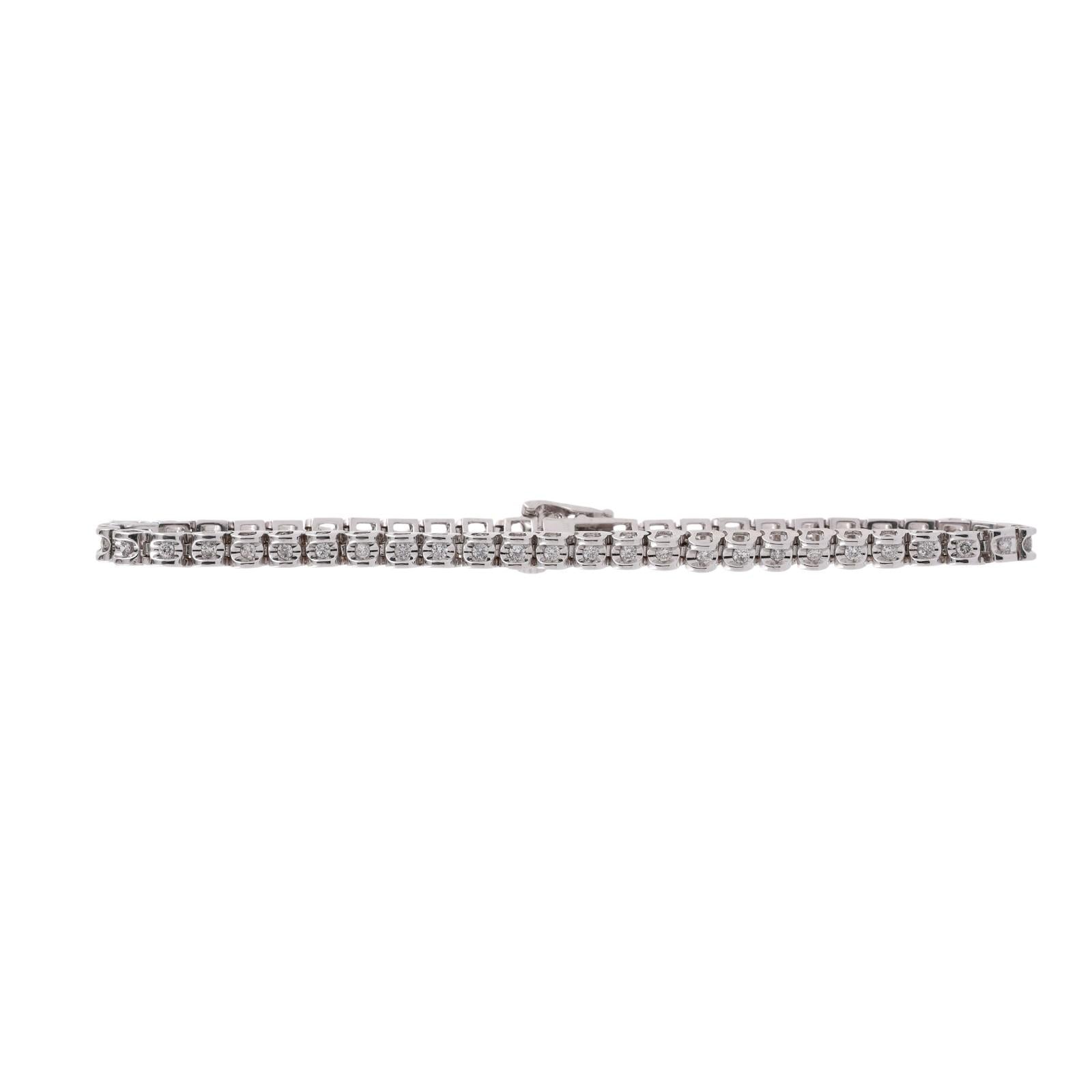 0.75CTW Diamond Tennis Bracelet 14K White Gold 7.75" Round Brilliant Estate