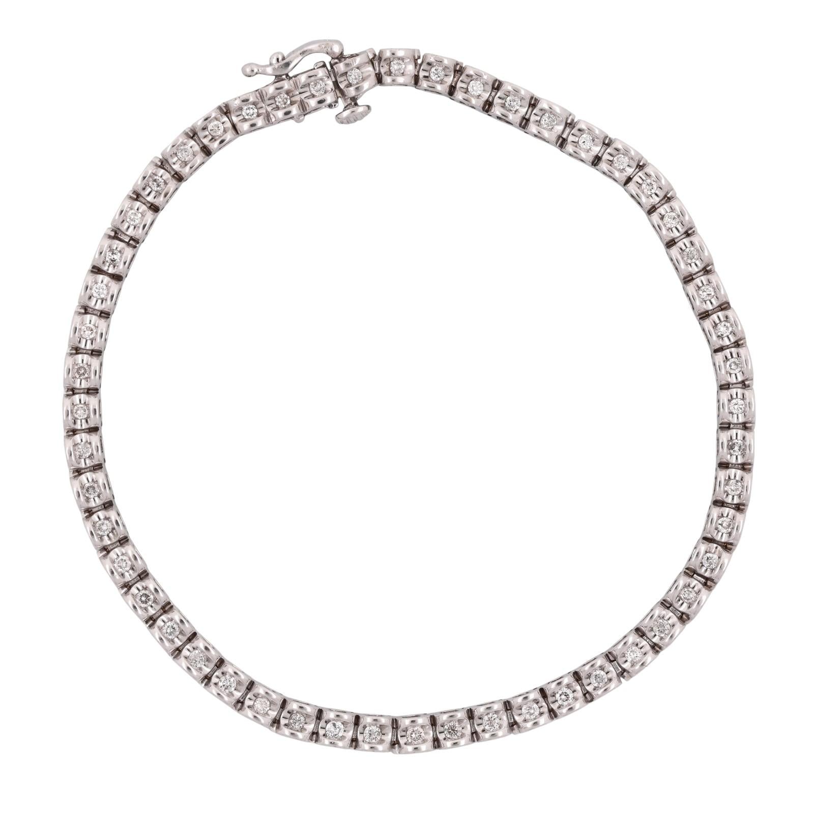 0.75CTW Diamond Tennis Bracelet 14K White Gold 7.75" Round Brilliant Estate