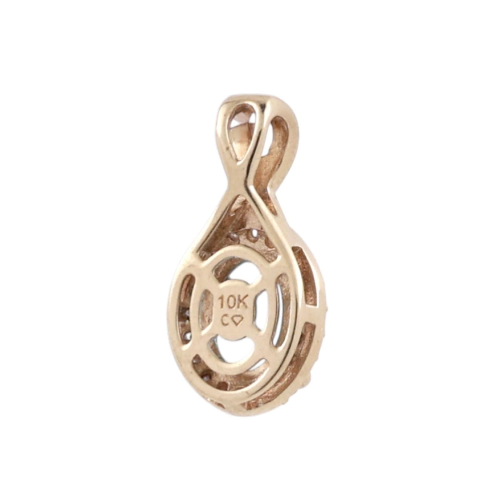 Blue Topaz Diamond Halo Pendant Charm 10K Yellow Gold 1.15 CTW 0.60" Estate