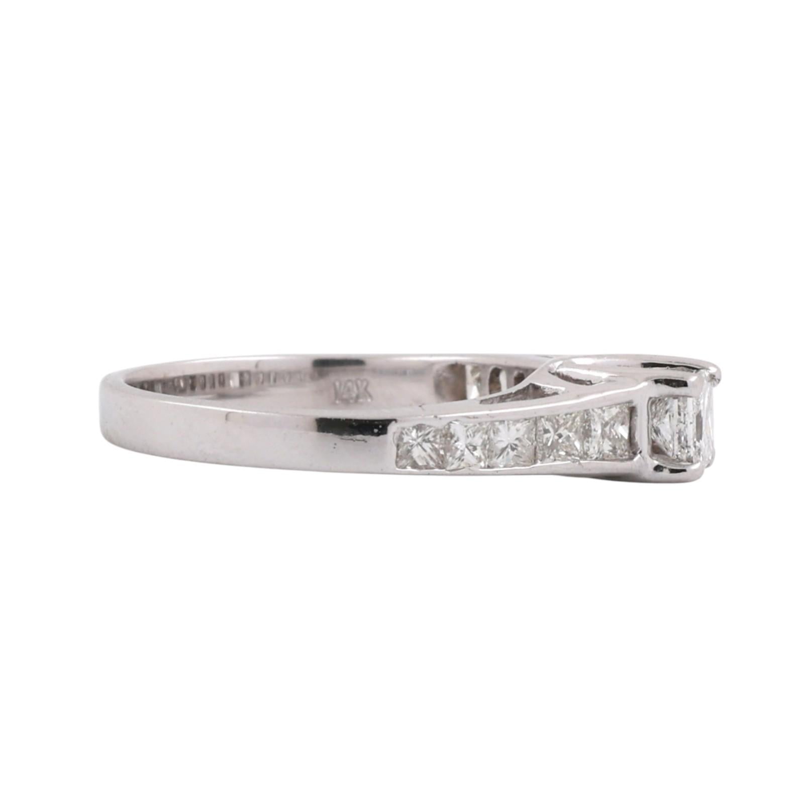 Solitaire Princess Cut Diamond Accent Engagement Ring 14K White Gold Size 6.5