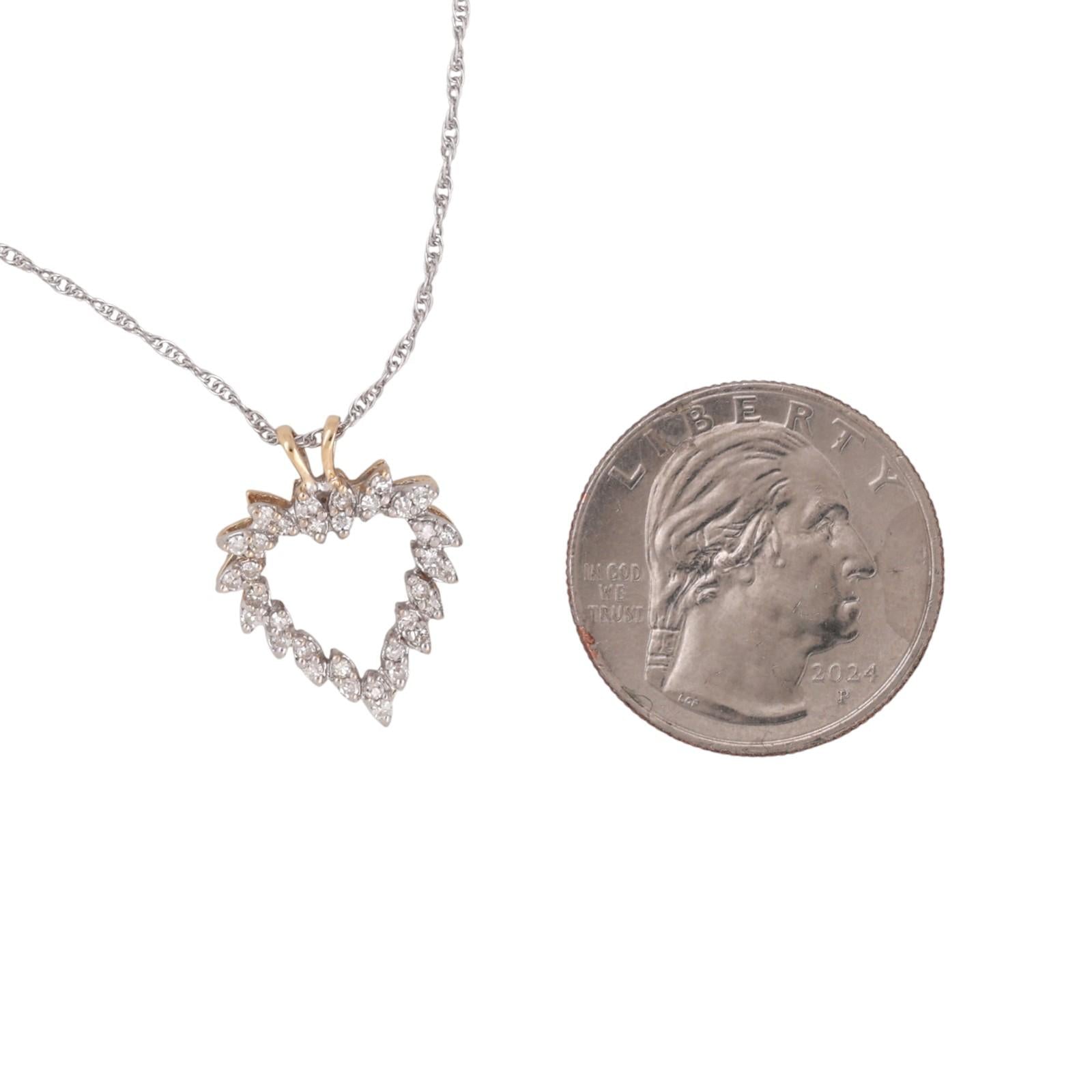 Diamond Open Heart Pendant Cable Chain Necklace 14K Gold 0.50 TW 16" Ladies