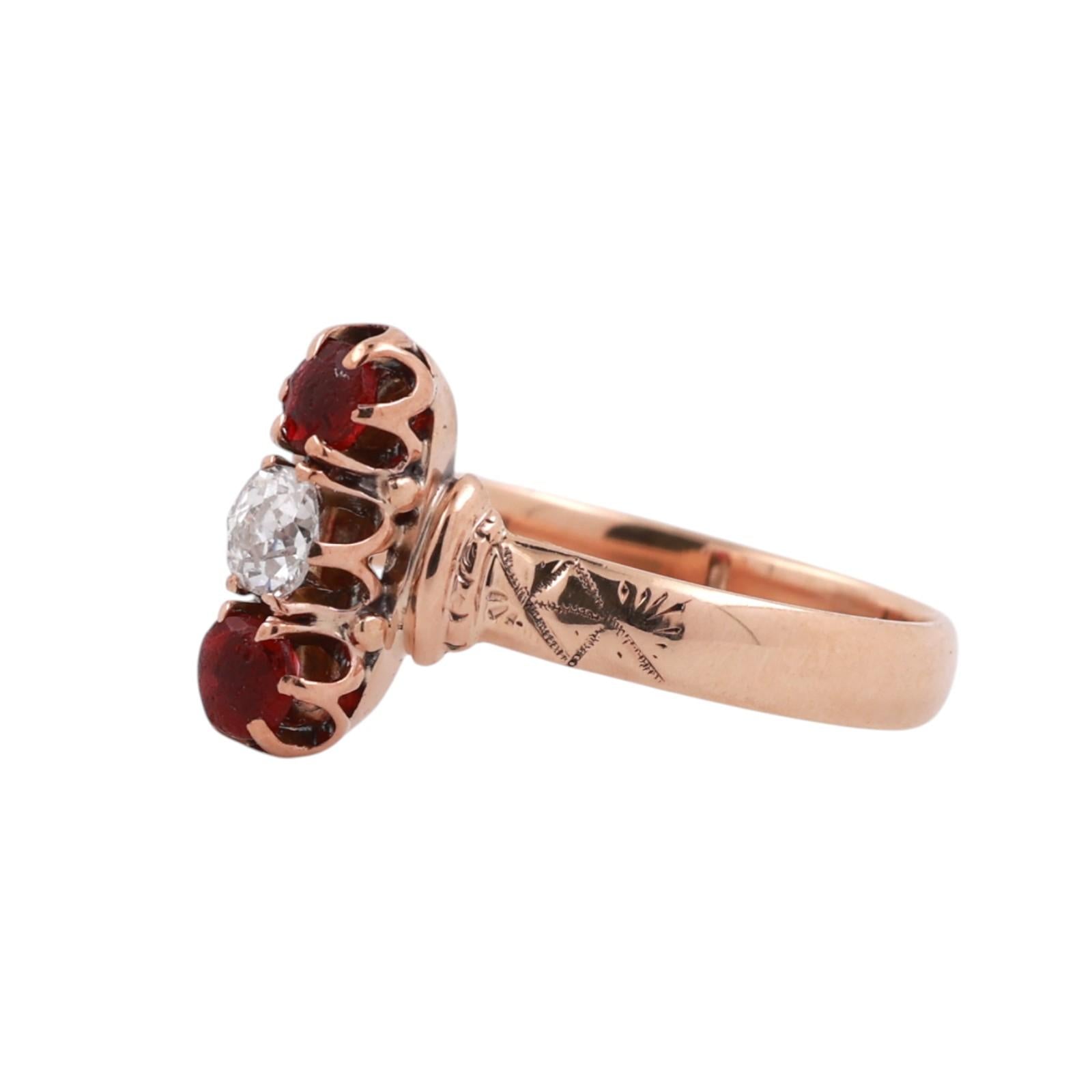 Vintage Ruby Old European Cut Diamond Ring Rose Gold 0.60 CTW Size 7.25