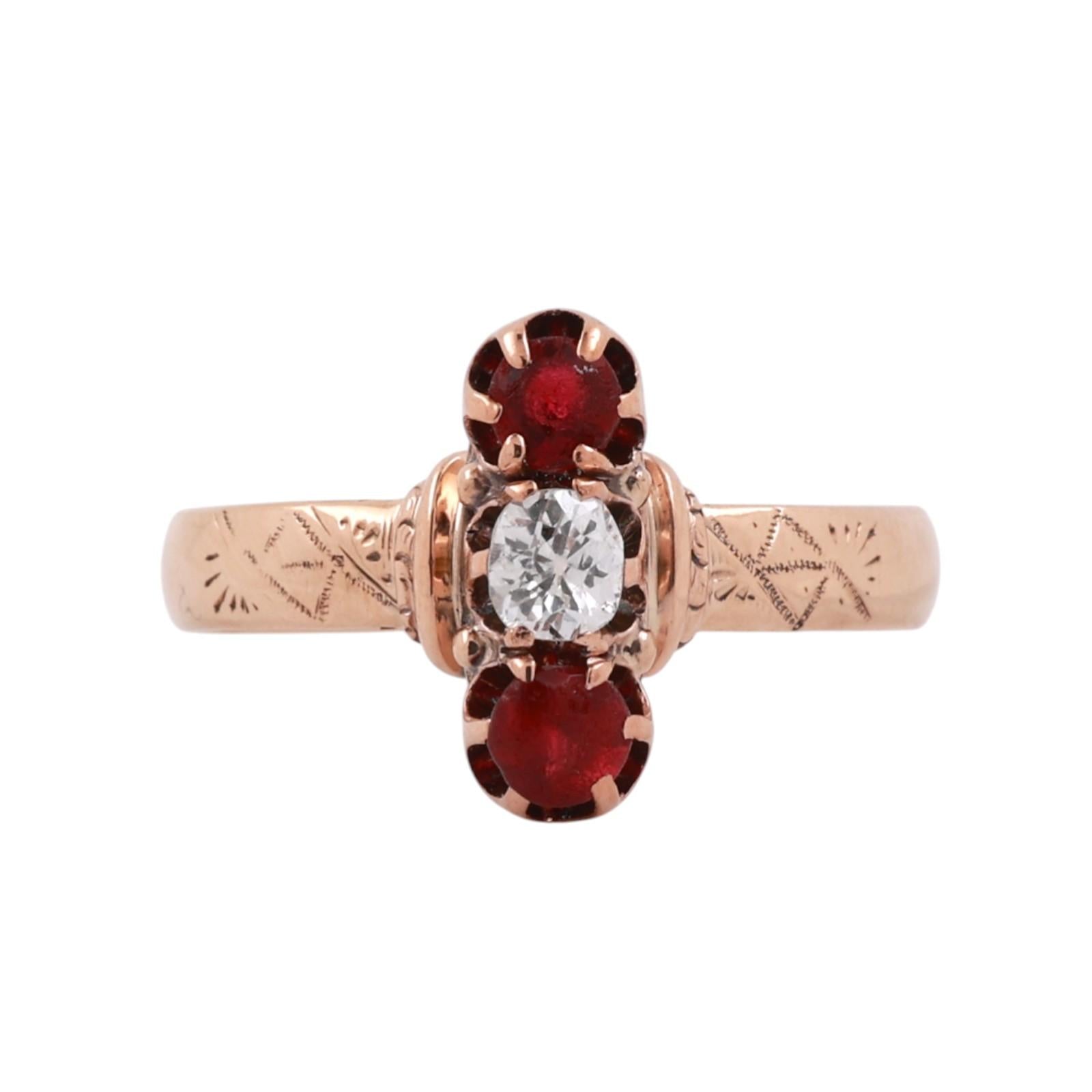 Vintage Ruby Old European Cut Diamond Ring Rose Gold 0.60 CTW Size 7.25