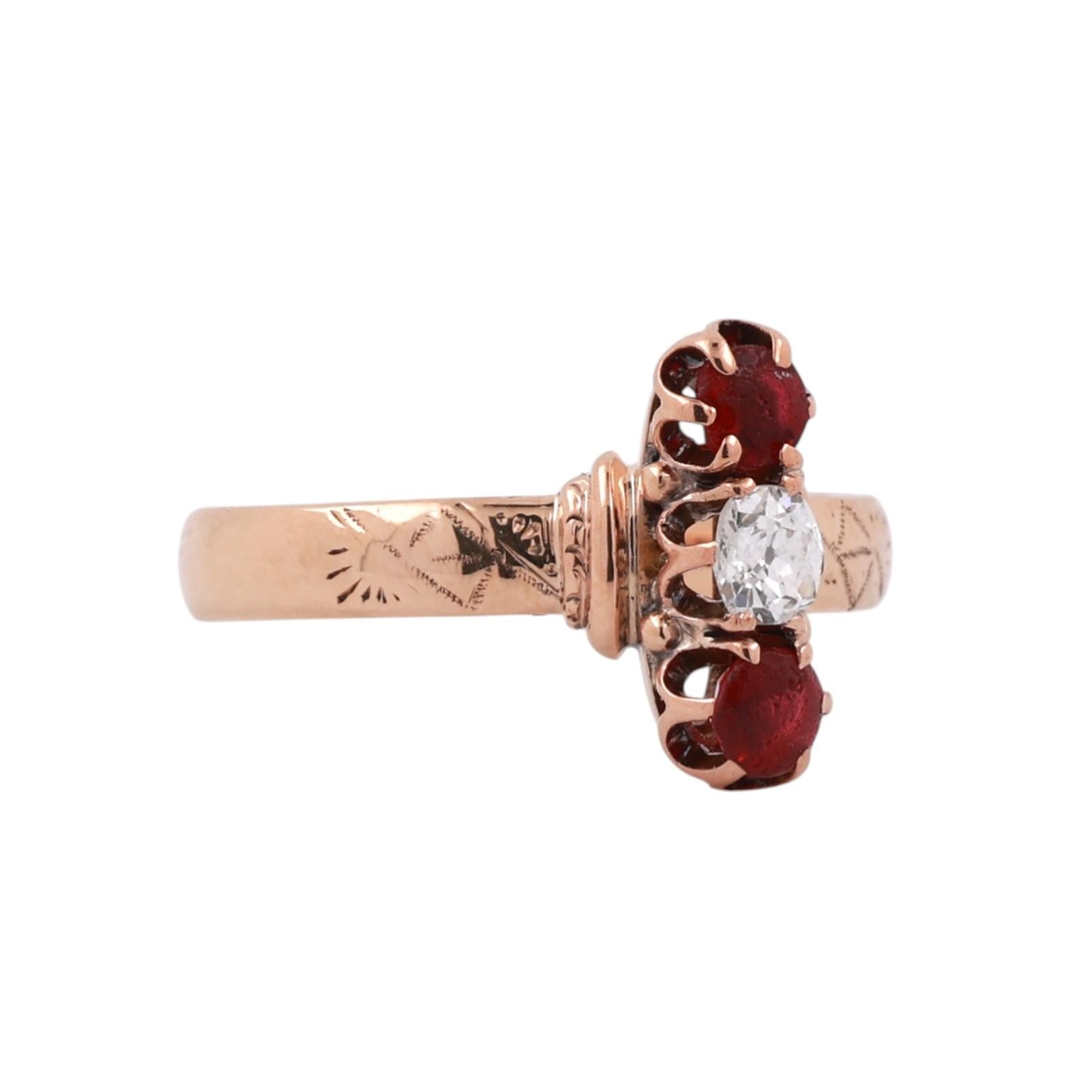 Vintage Ruby Old European Cut Diamond Ring Rose Gold 0.60 CTW Size 7.25