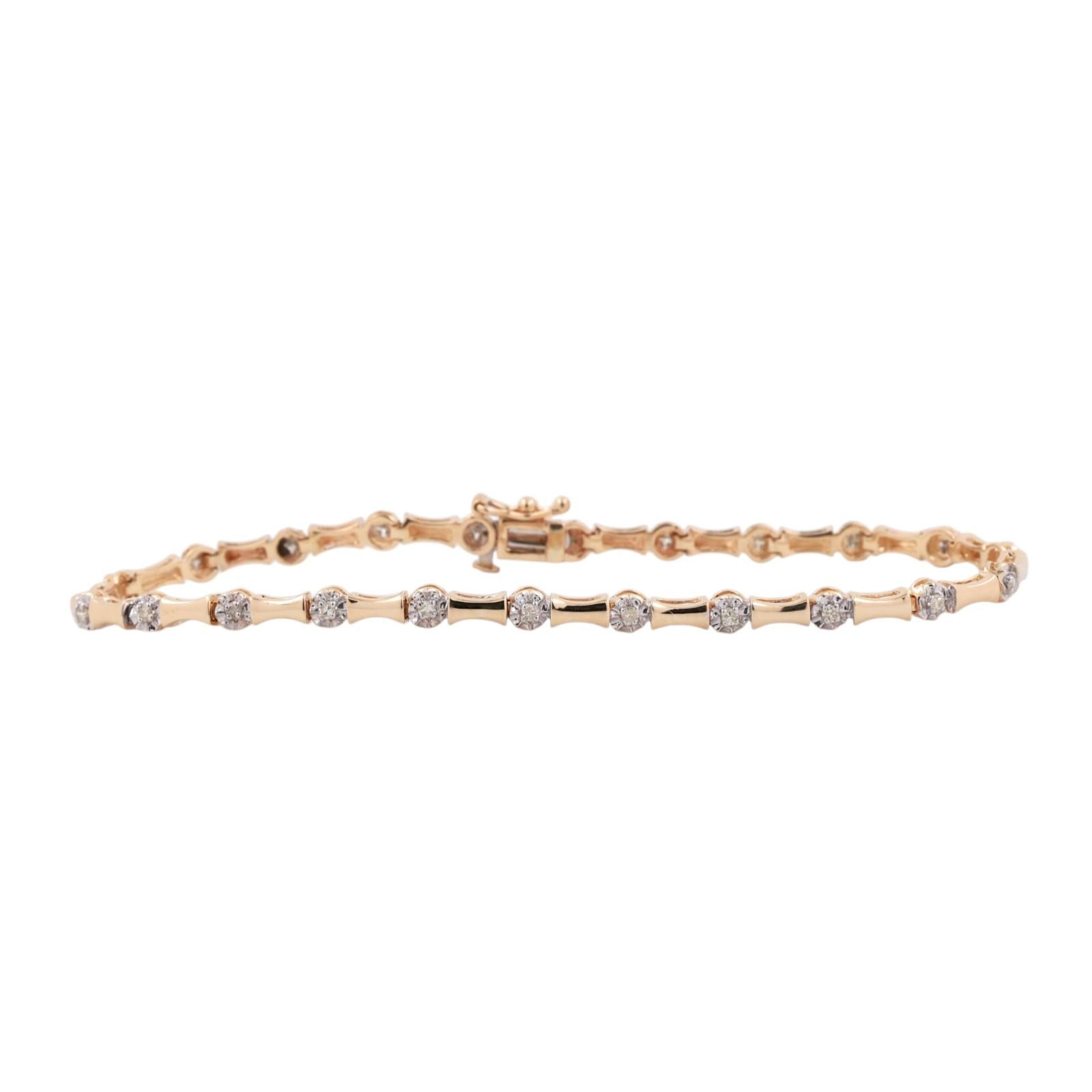0.33 TW Diamond Bar Link Station Bracelet 14K Gold 7.25" Ladies Estate