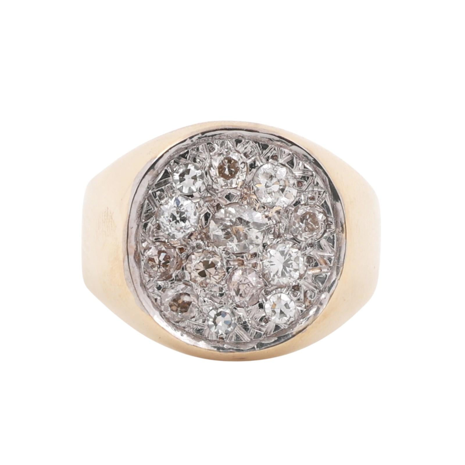 Mens Cluster Diamond Cocktail Ring 14K Gold 0.90 TW Size 8 Vintage Estate