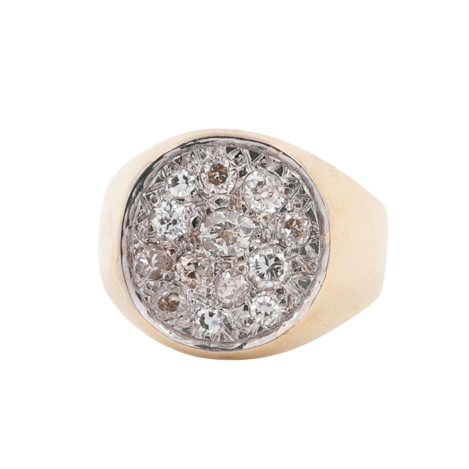 Mens Cluster Diamond Cocktail Ring 14K Gold 0.90 TW Size 8 Vintage Estate