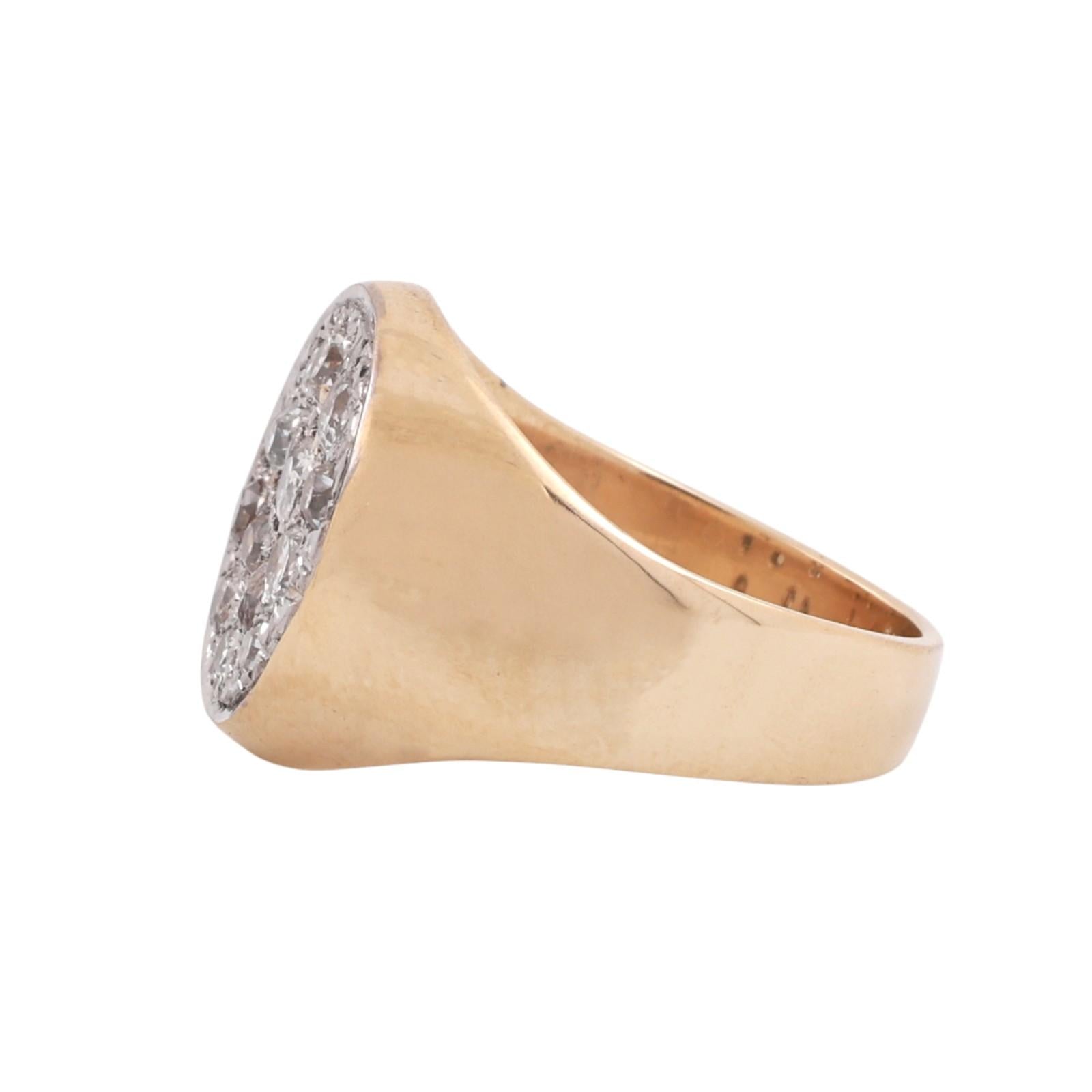 Mens Cluster Diamond Cocktail Ring 14K Gold 0.90 TW Size 8 Vintage Estate