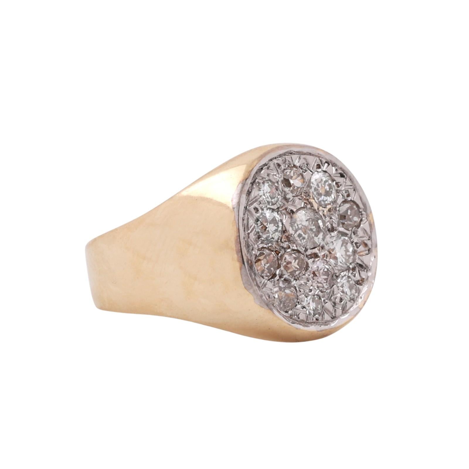 Mens Cluster Diamond Cocktail Ring 14K Gold 0.90 TW Size 8 Vintage Estate