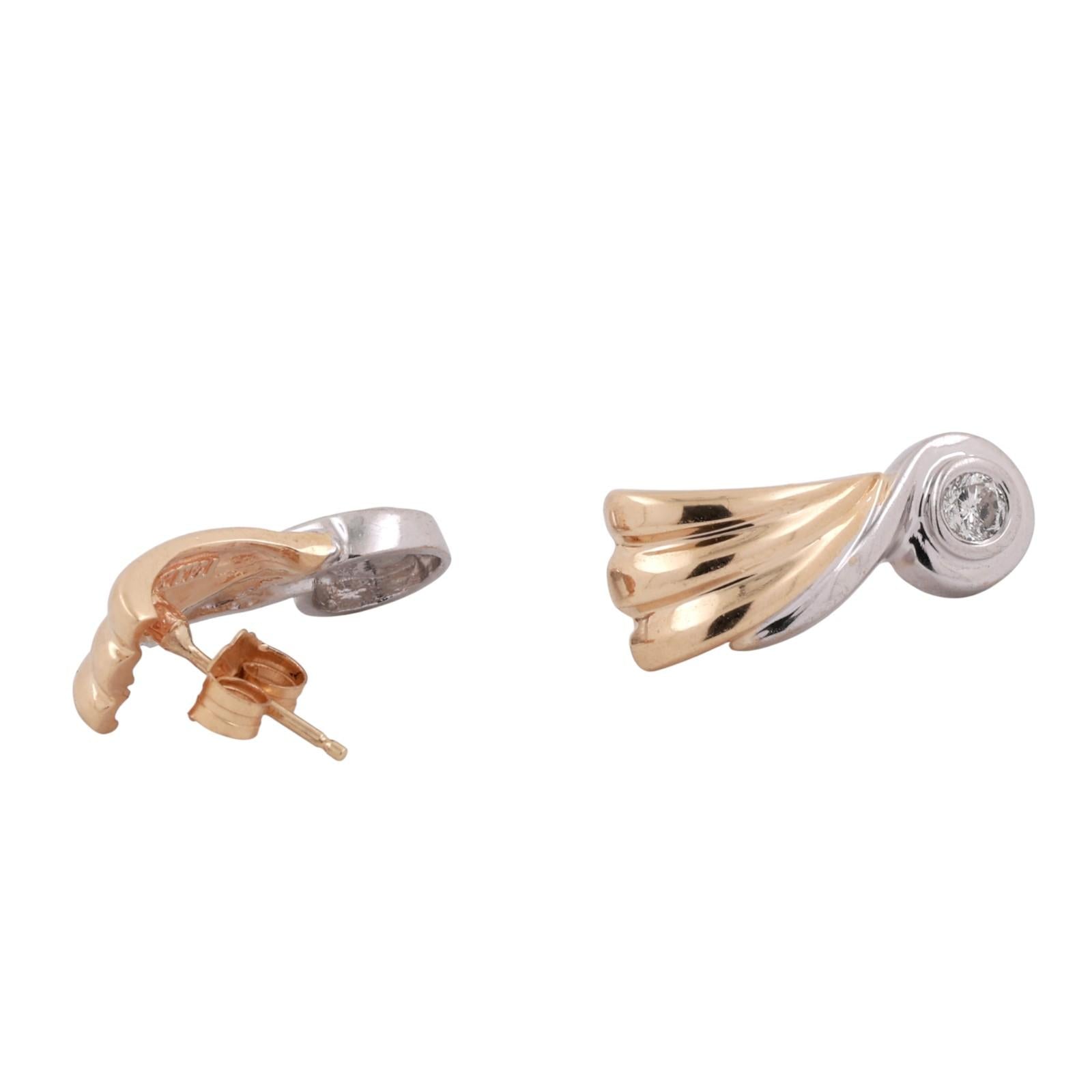 Diamond Swirl Drop Earrings 14K Two-Tone Gold 0.25 TW 0.55" Ladies Estate