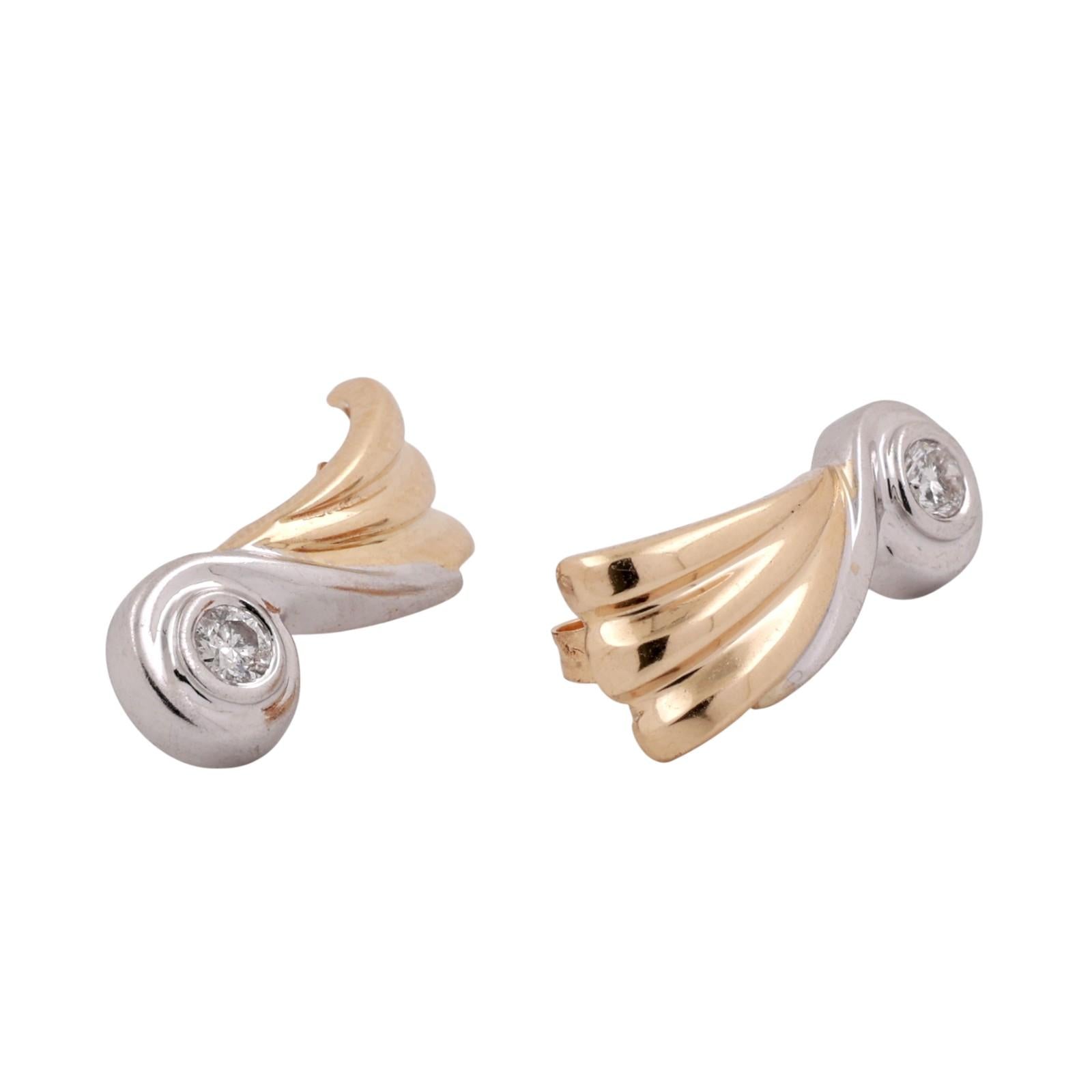 Diamond Swirl Drop Earrings 14K Two-Tone Gold 0.25 TW 0.55" Ladies Estate