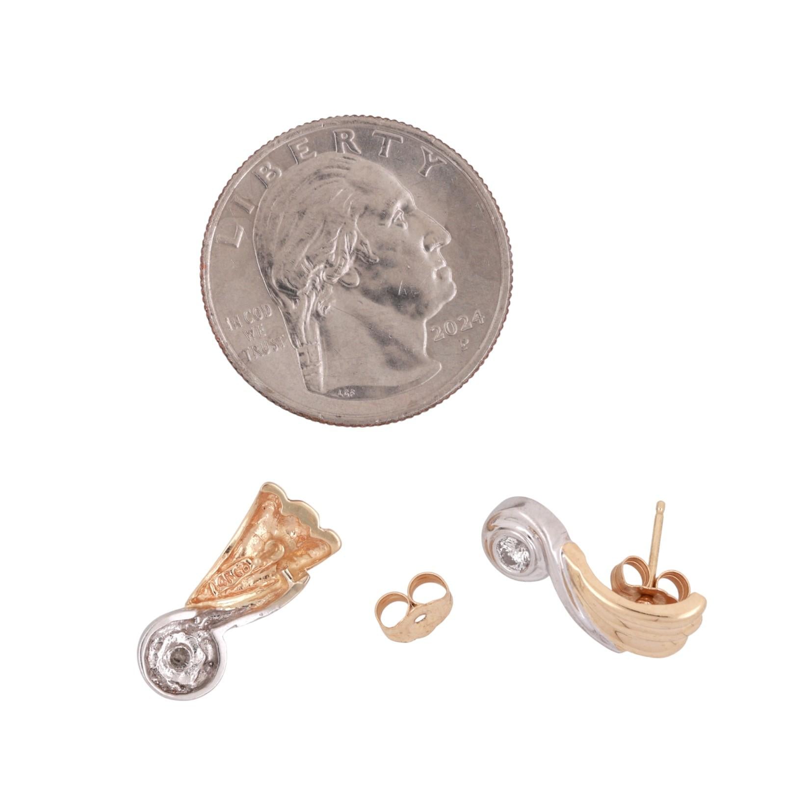 Diamond Swirl Drop Earrings 14K Two-Tone Gold 0.25 TW 0.55" Ladies Estate